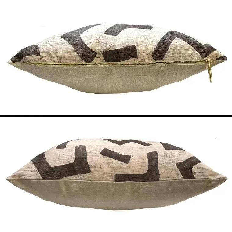 Kuba Cloth Ecru Figures Pattern Pillows by St George - Down Fill - Pair - 6