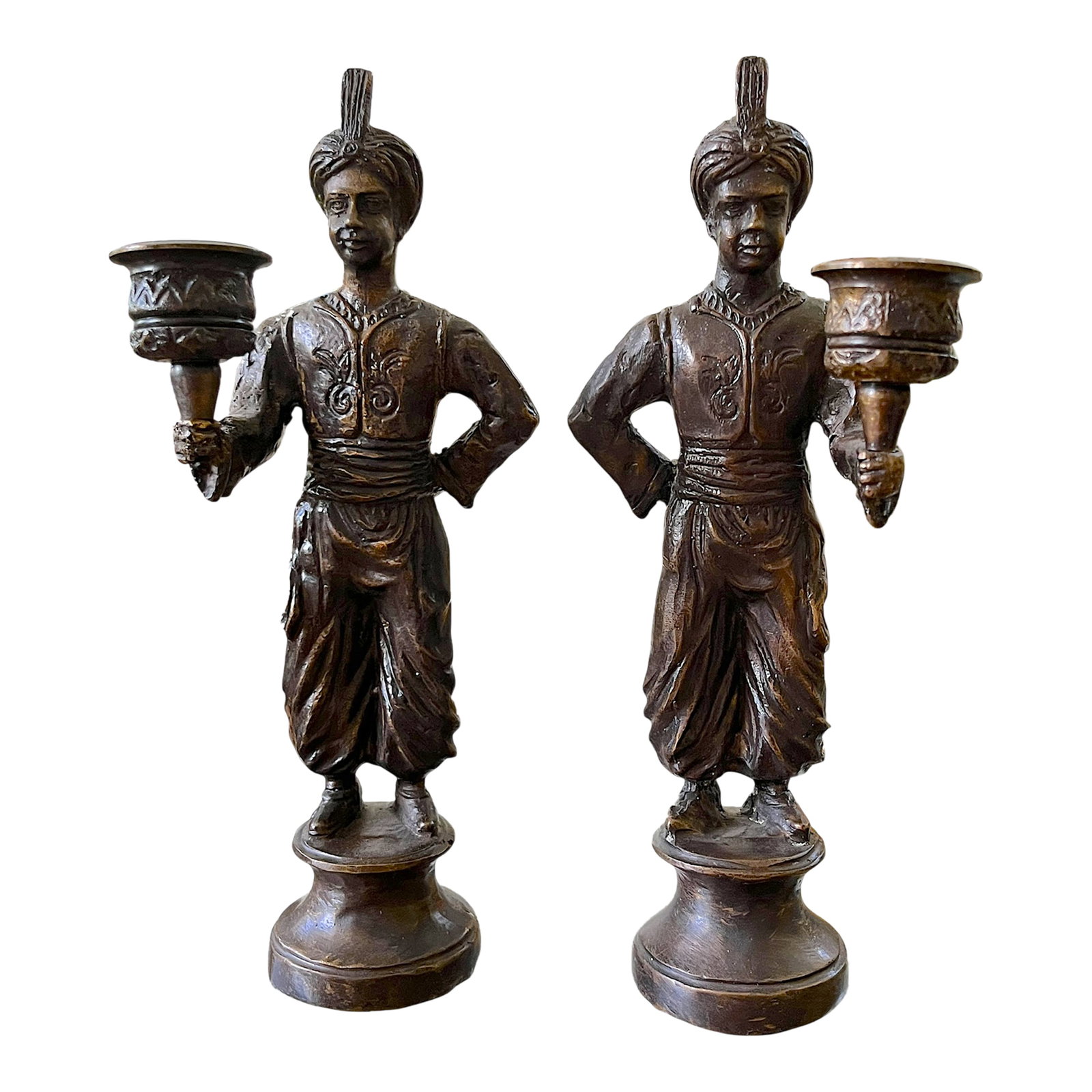 Vintage Maitland-Smith Attributed Bronze Turbaned Attendant Figural Candlesticks Manner of Tony Duqu (1 of 13)