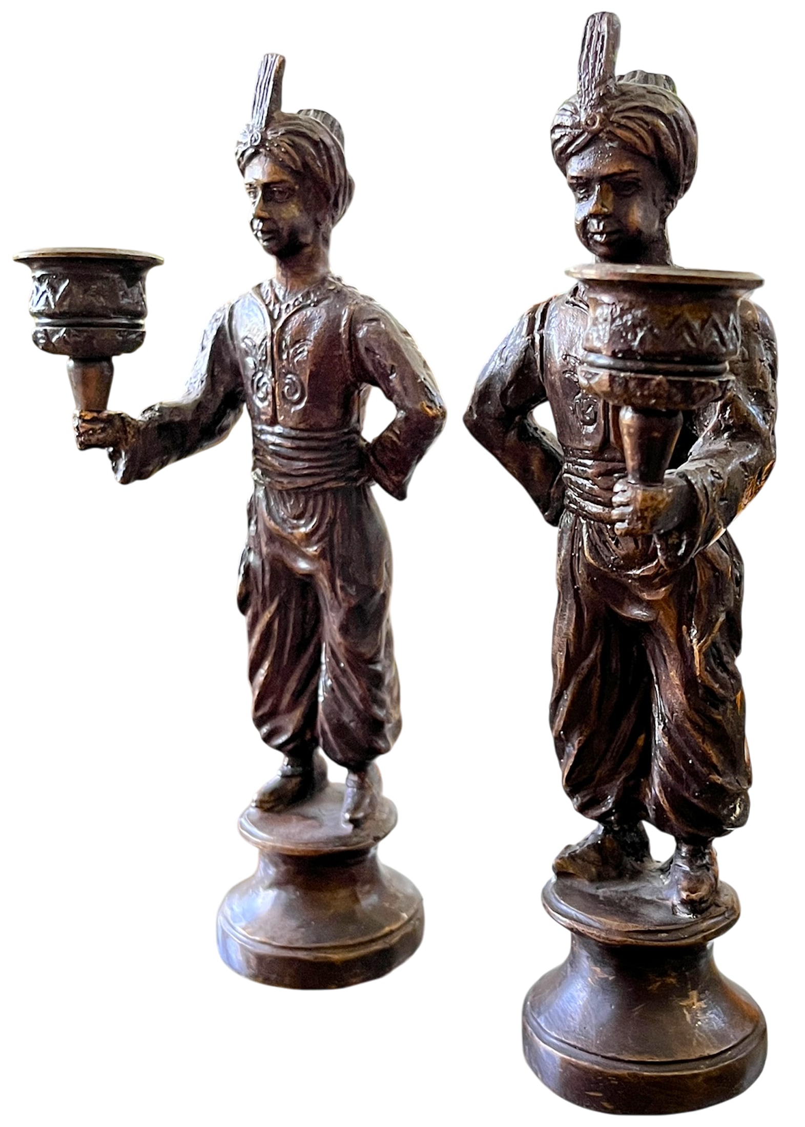 Vintage Maitland-Smith Attributed Bronze Turbaned Attendant Figural Candlesticks Manner of Tony Duqu - 2