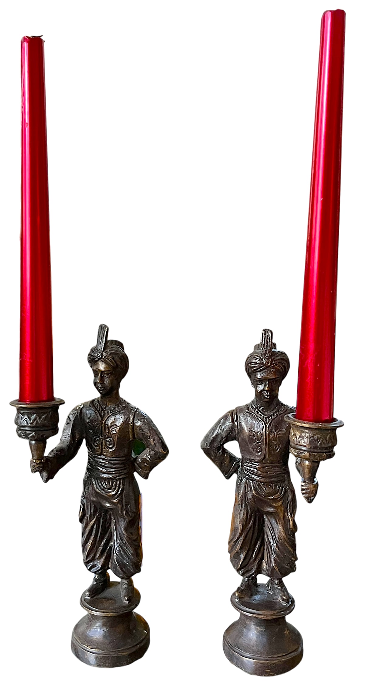 Vintage Maitland-Smith Attributed Bronze Turbaned Attendant Figural Candlesticks Manner of Tony Duqu - 6
