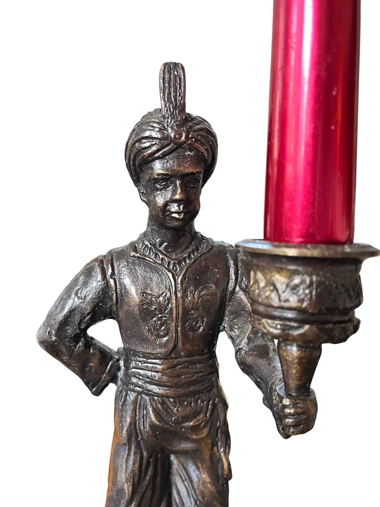 Vintage Maitland-Smith Attributed Bronze Turbaned Attendant Figural Candlesticks Manner of Tony Duqu - 7