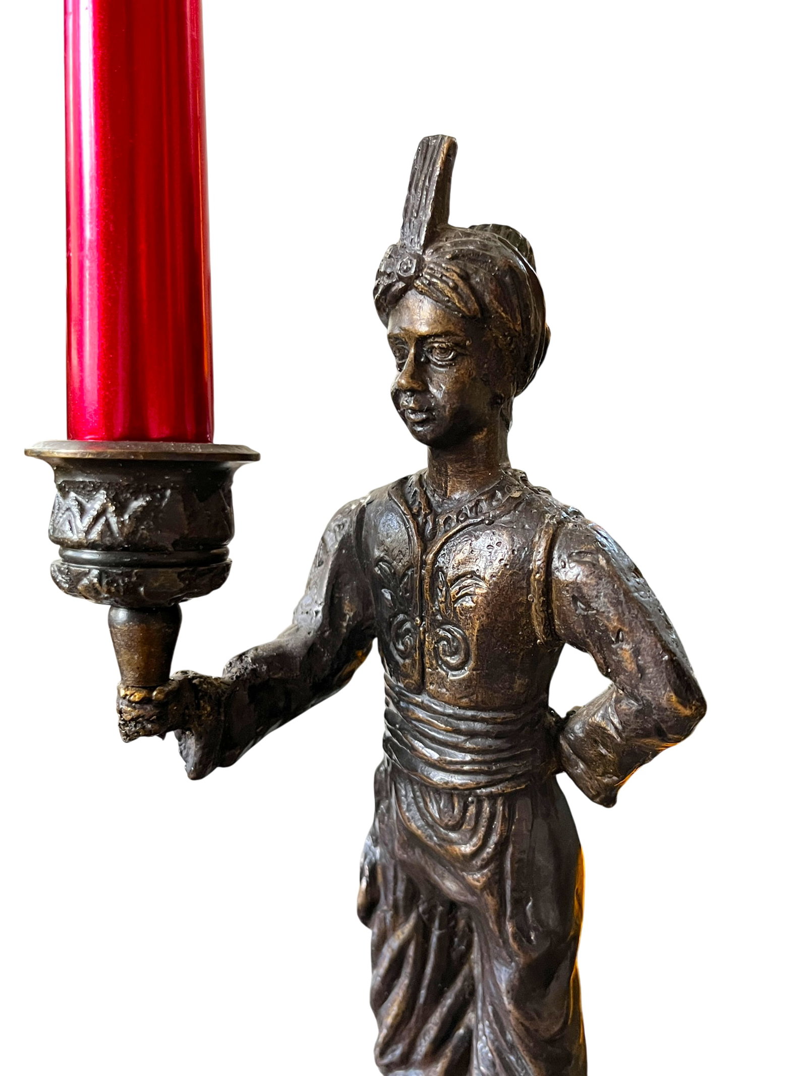 Vintage Maitland-Smith Attributed Bronze Turbaned Attendant Figural Candlesticks Manner of Tony Duqu - 8