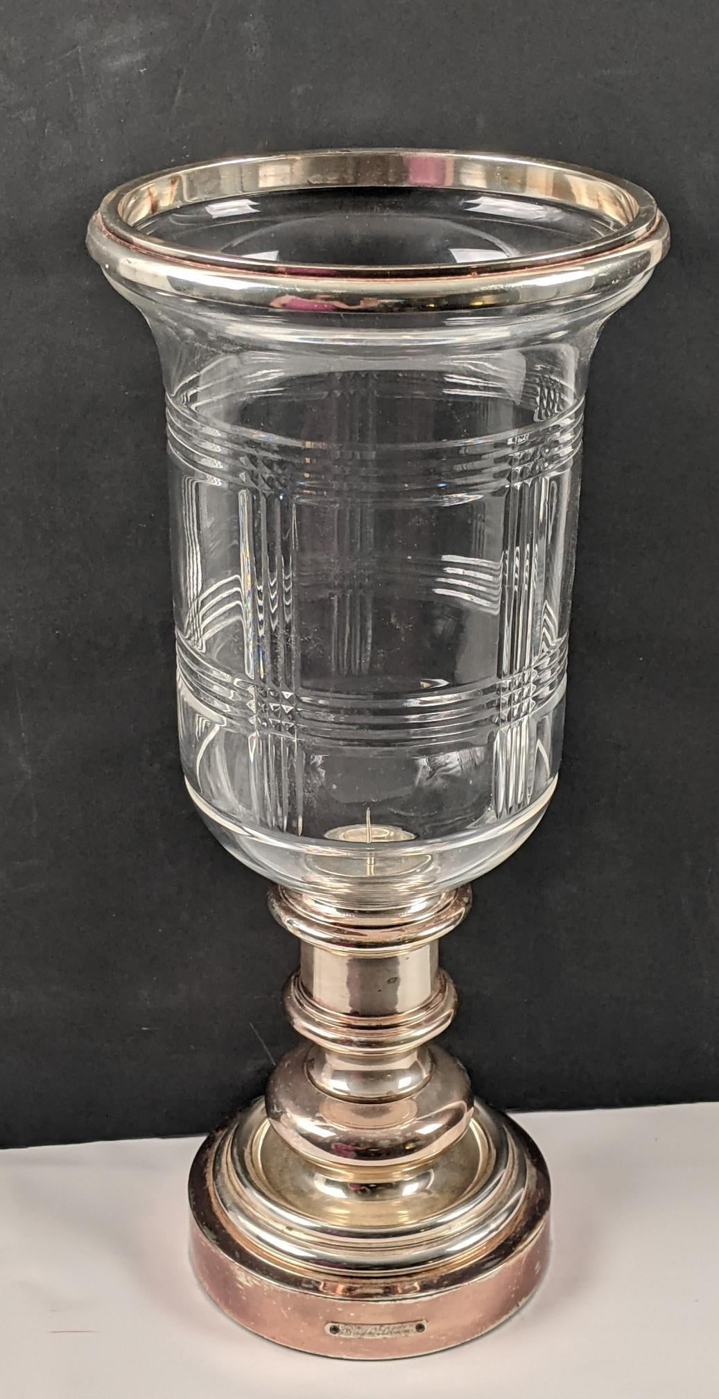 Ralph Lauren Home Silver-Tone Metal & Cut-Pattern Glass Hurricane Candle Holder - 2