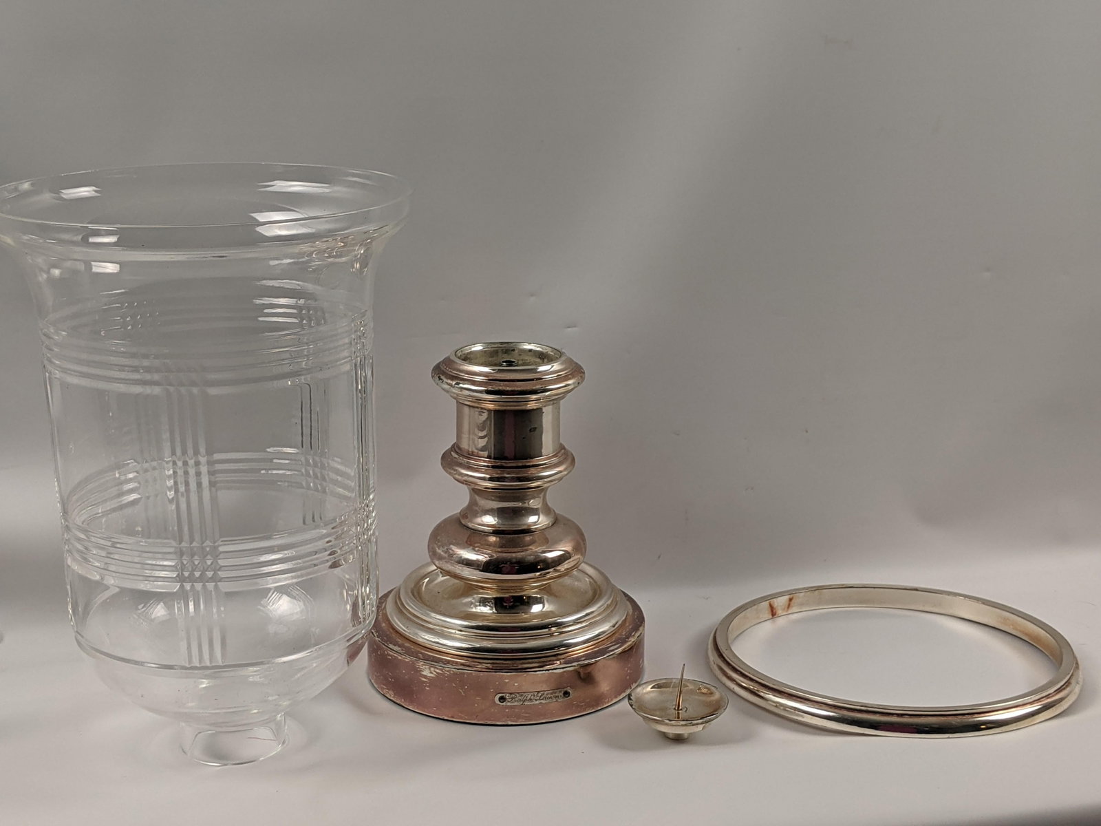 Ralph Lauren Home Silver-Tone Metal & Cut-Pattern Glass Hurricane Candle Holder - 4