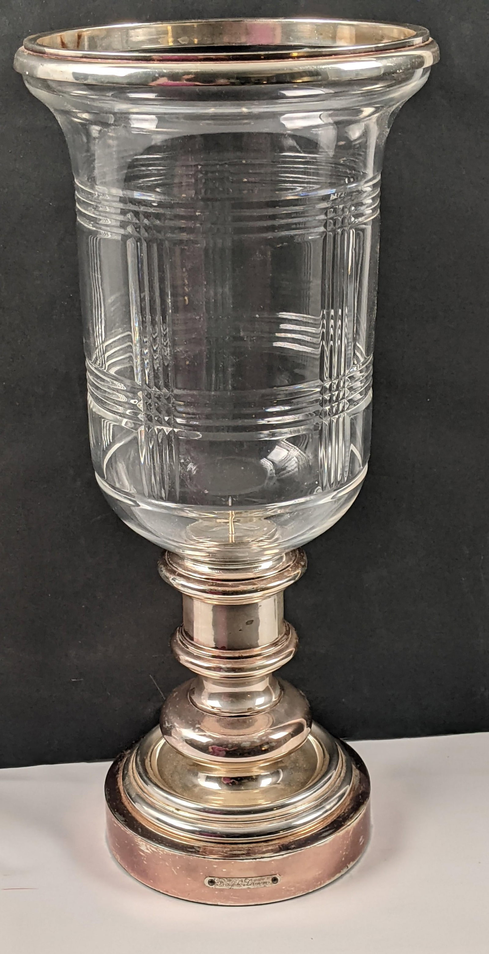 Ralph Lauren Home Silver-Tone Metal & Cut-Pattern Glass Hurricane Candle Holder - 8