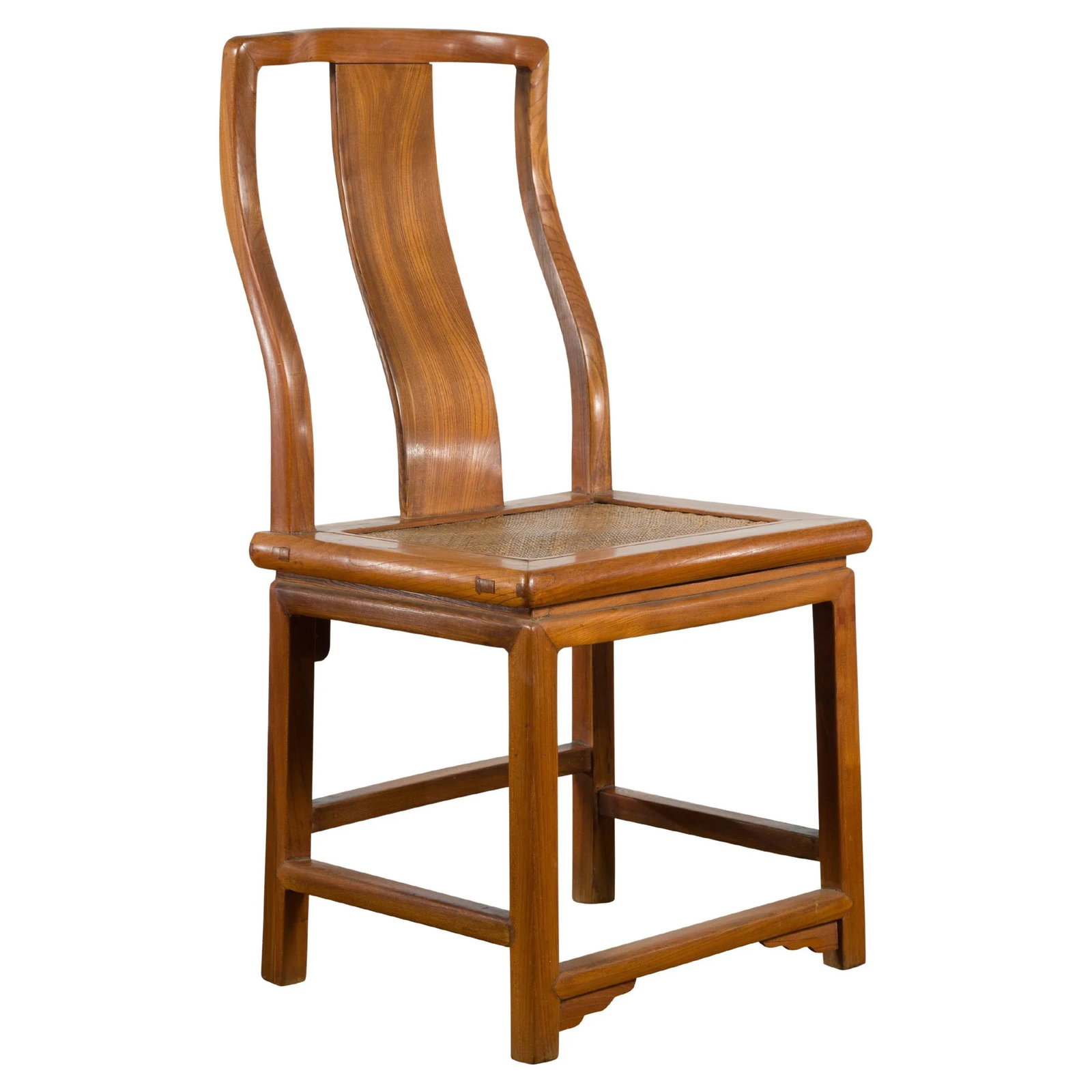 Early 20th Century Chinese Carved Elmwood & Rattan Seat Side Chair - 13
