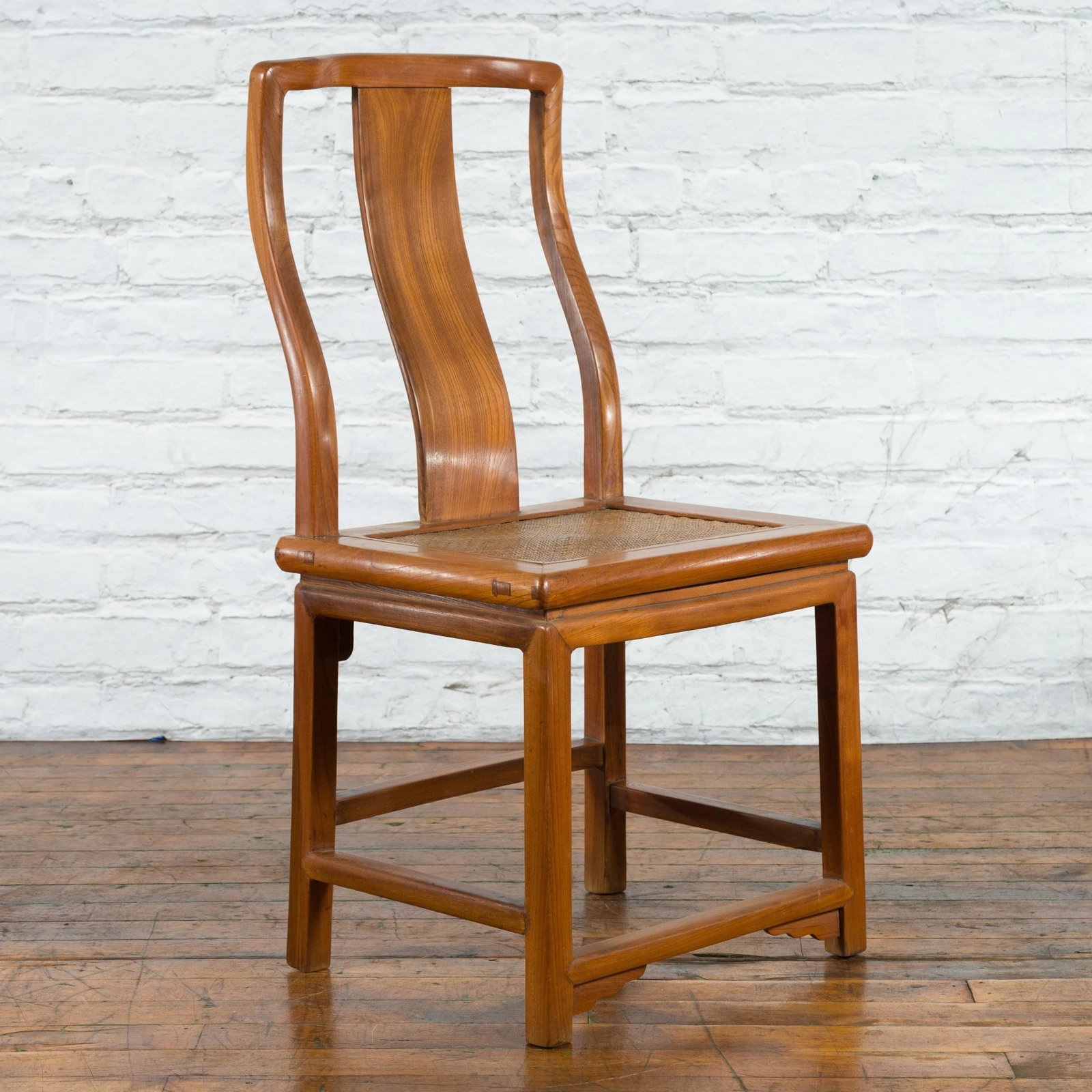 Early 20th Century Chinese Carved Elmwood & Rattan Seat Side Chair - 2