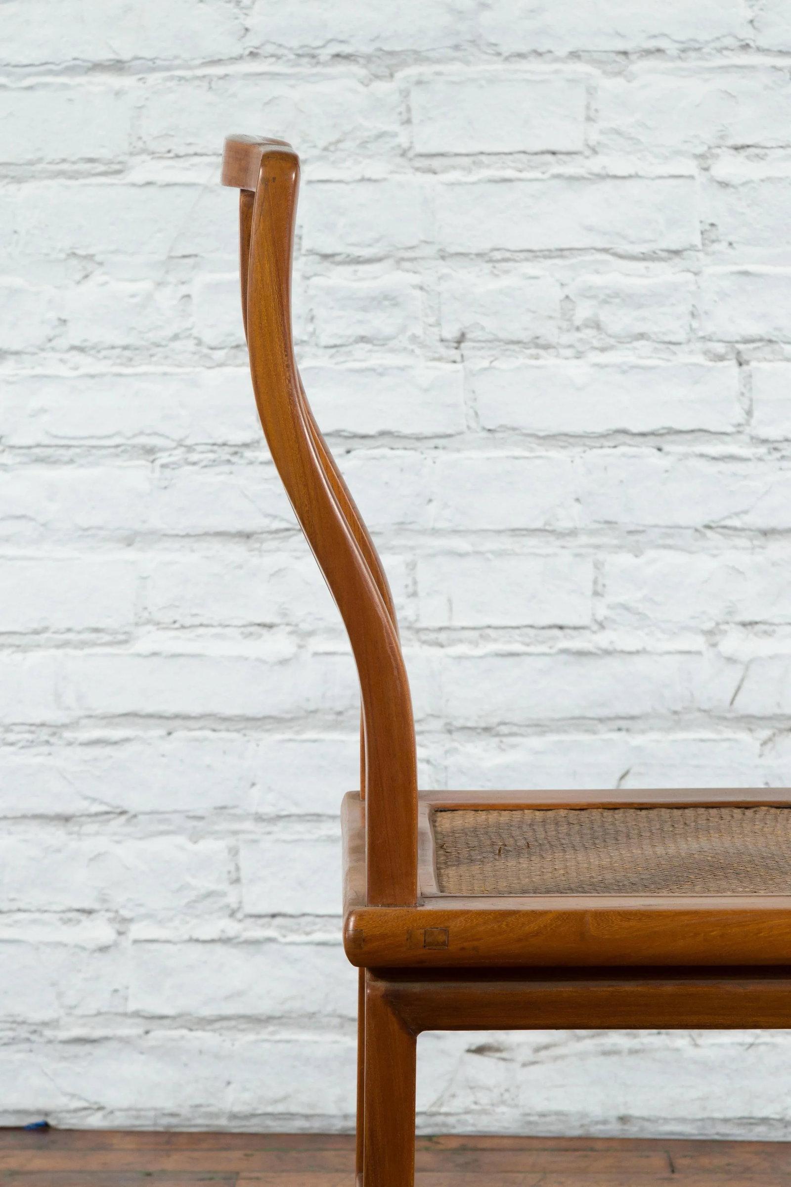 Early 20th Century Chinese Carved Elmwood & Rattan Seat Side Chair - 5