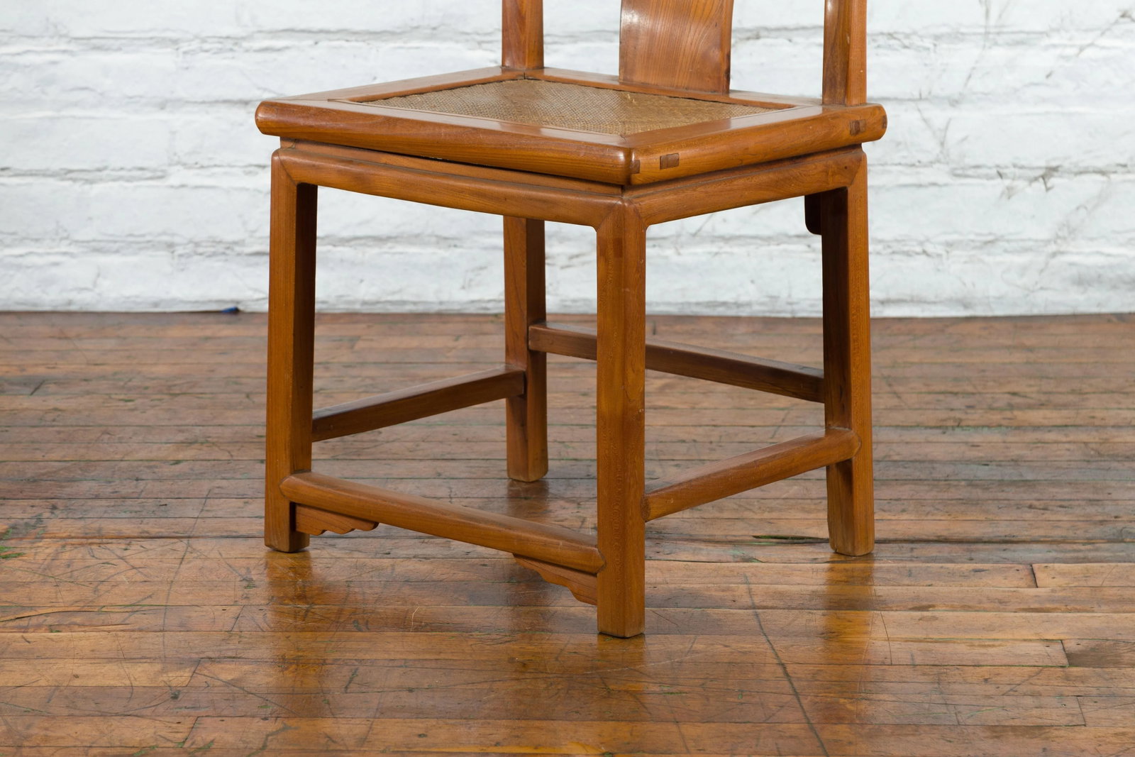 Early 20th Century Chinese Carved Elmwood & Rattan Seat Side Chair - 6