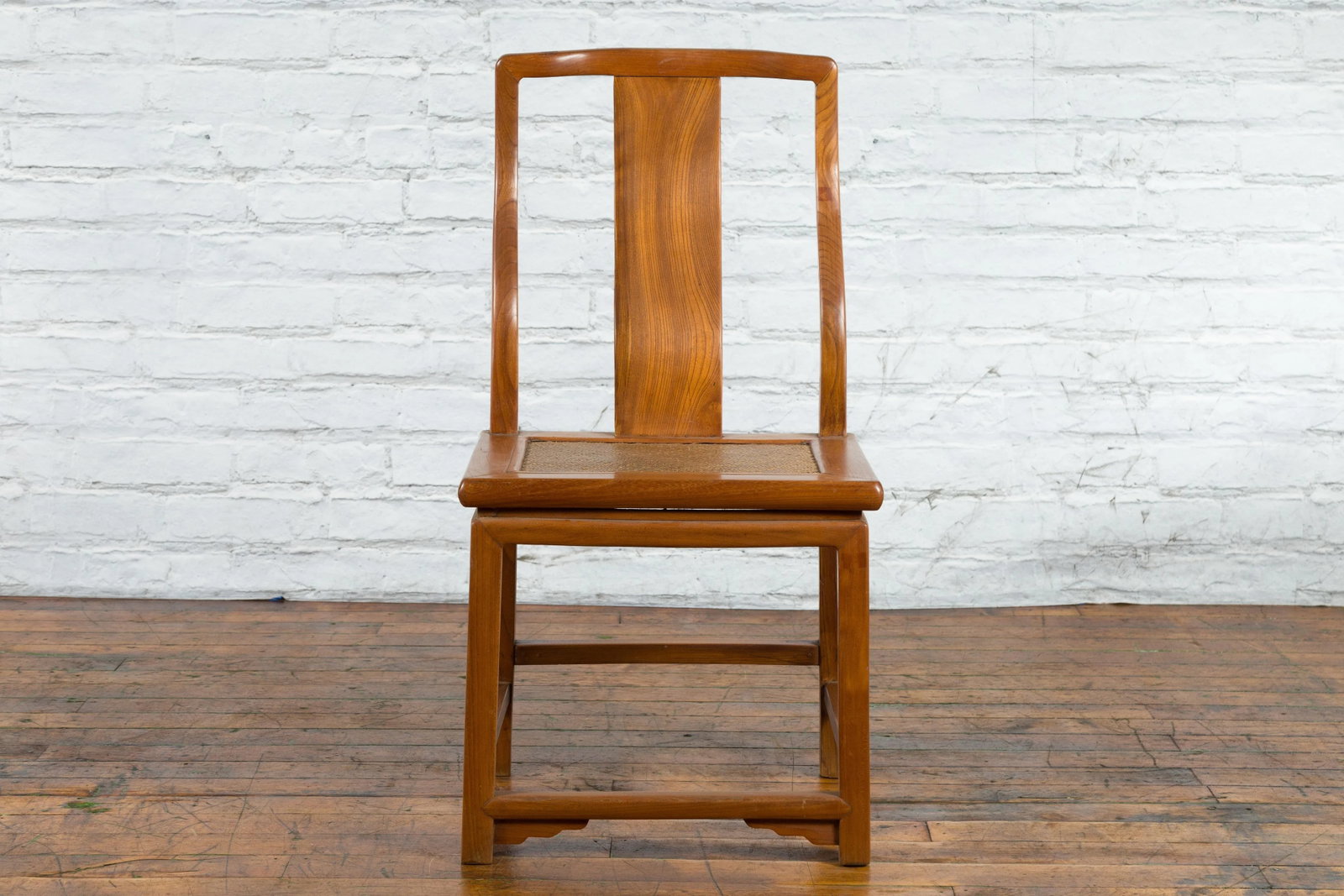 Early 20th Century Chinese Carved Elmwood & Rattan Seat Side Chair - 7