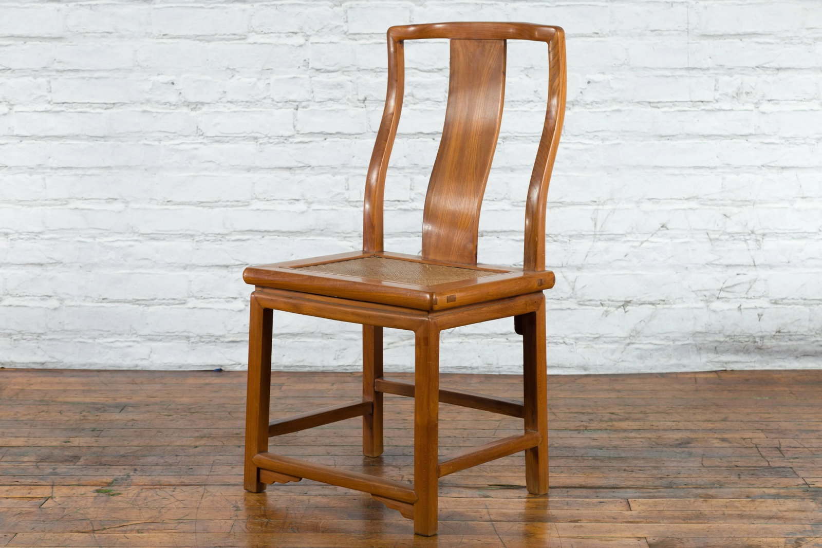 Early 20th Century Chinese Carved Elmwood & Rattan Seat Side Chair - 8