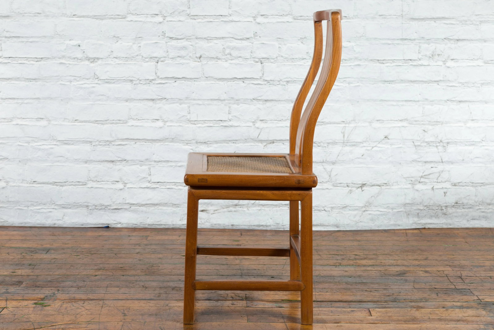 Early 20th Century Chinese Carved Elmwood & Rattan Seat Side Chair - 9