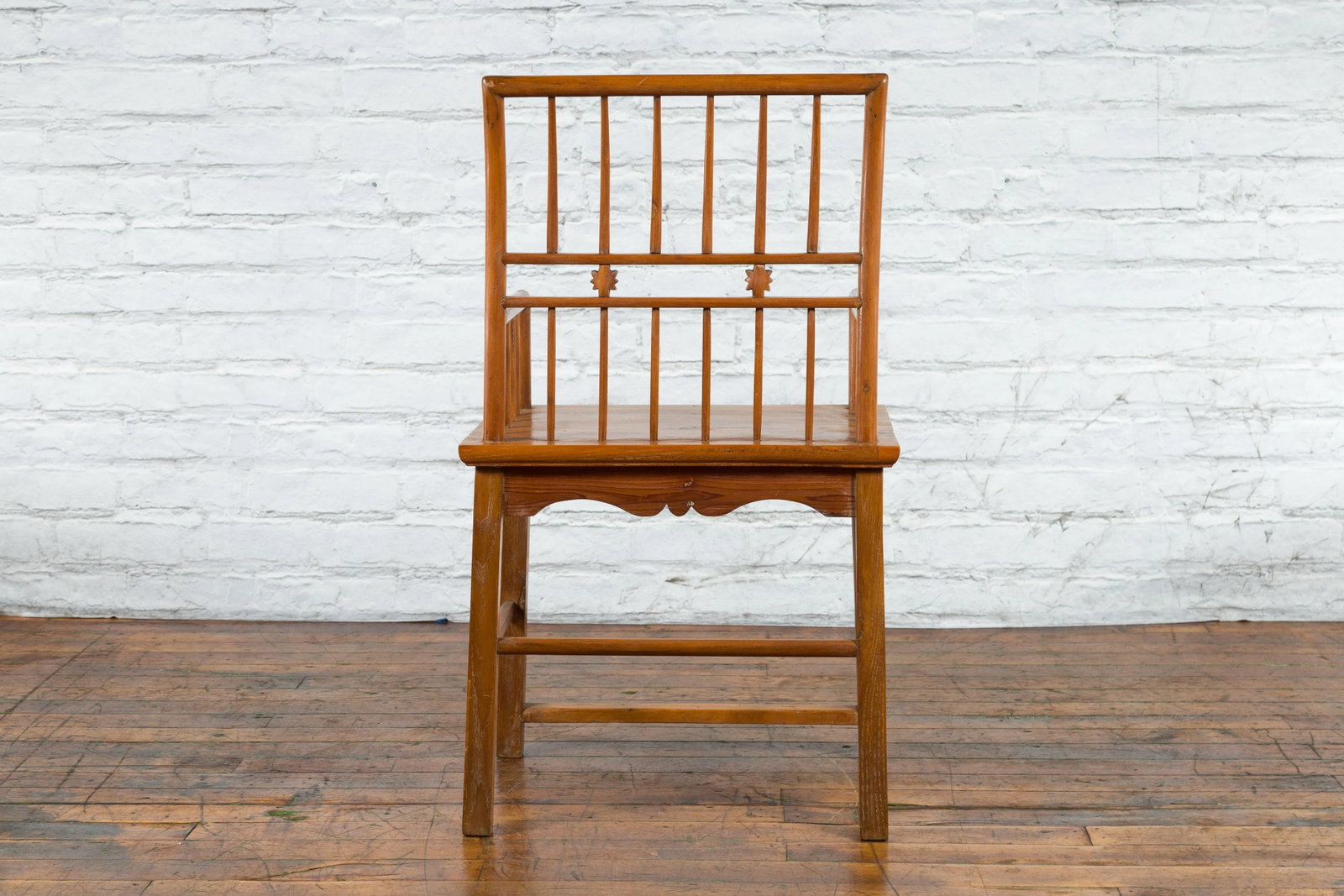 19th Century Chinese Qing Dynasty Period Elmwood Armchair with Hand-Carved Apron - 7