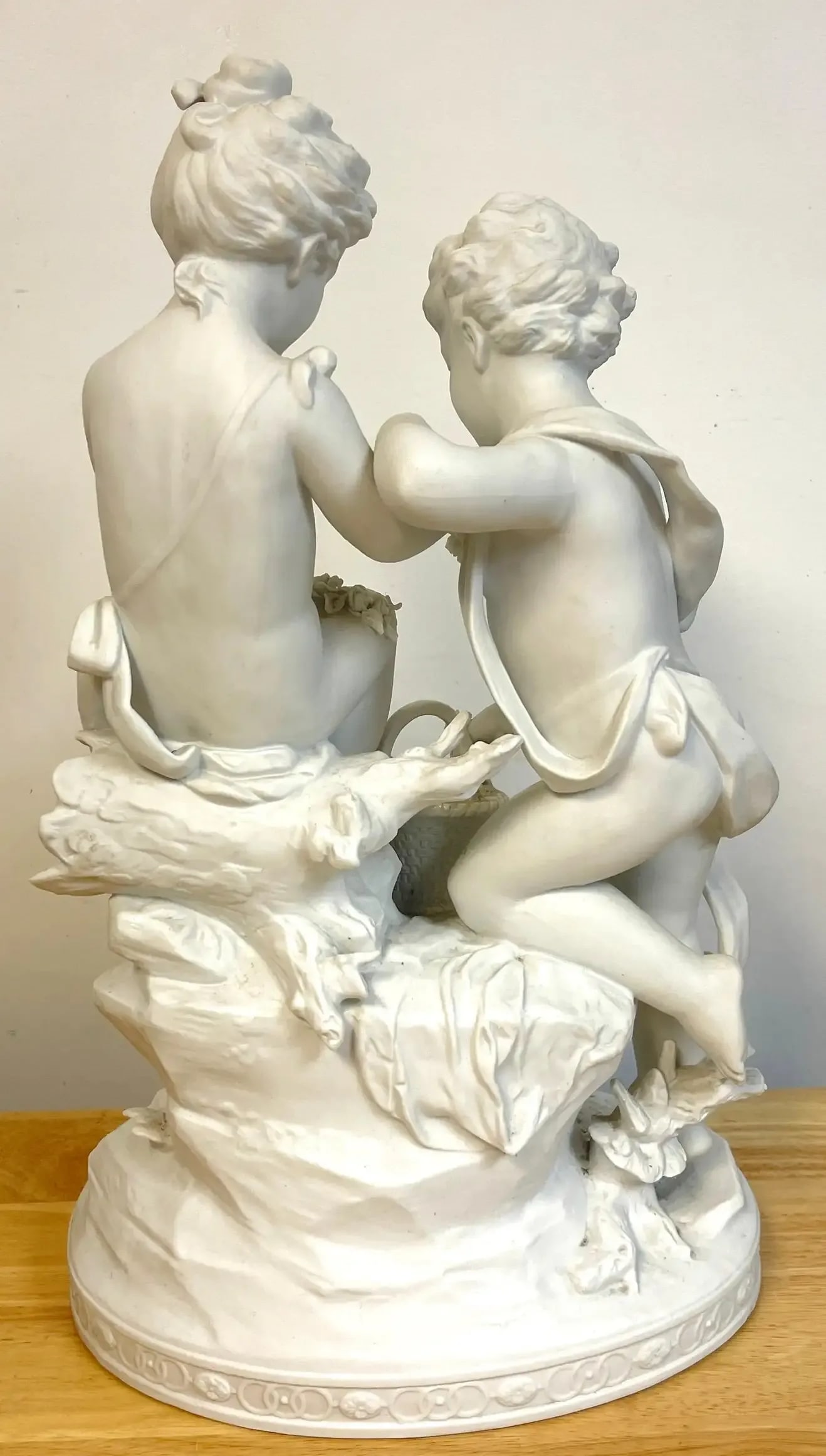 Mid 20th Century Ssqrt(R)vres Style Biscuit Grouping of Children With Flowers in Landscape - 4