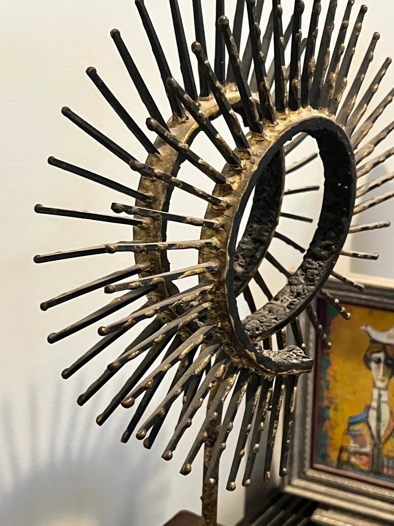 Mid-Century Brutalist Metal Sculpture - Geometric Spirals on Wood Base - 3