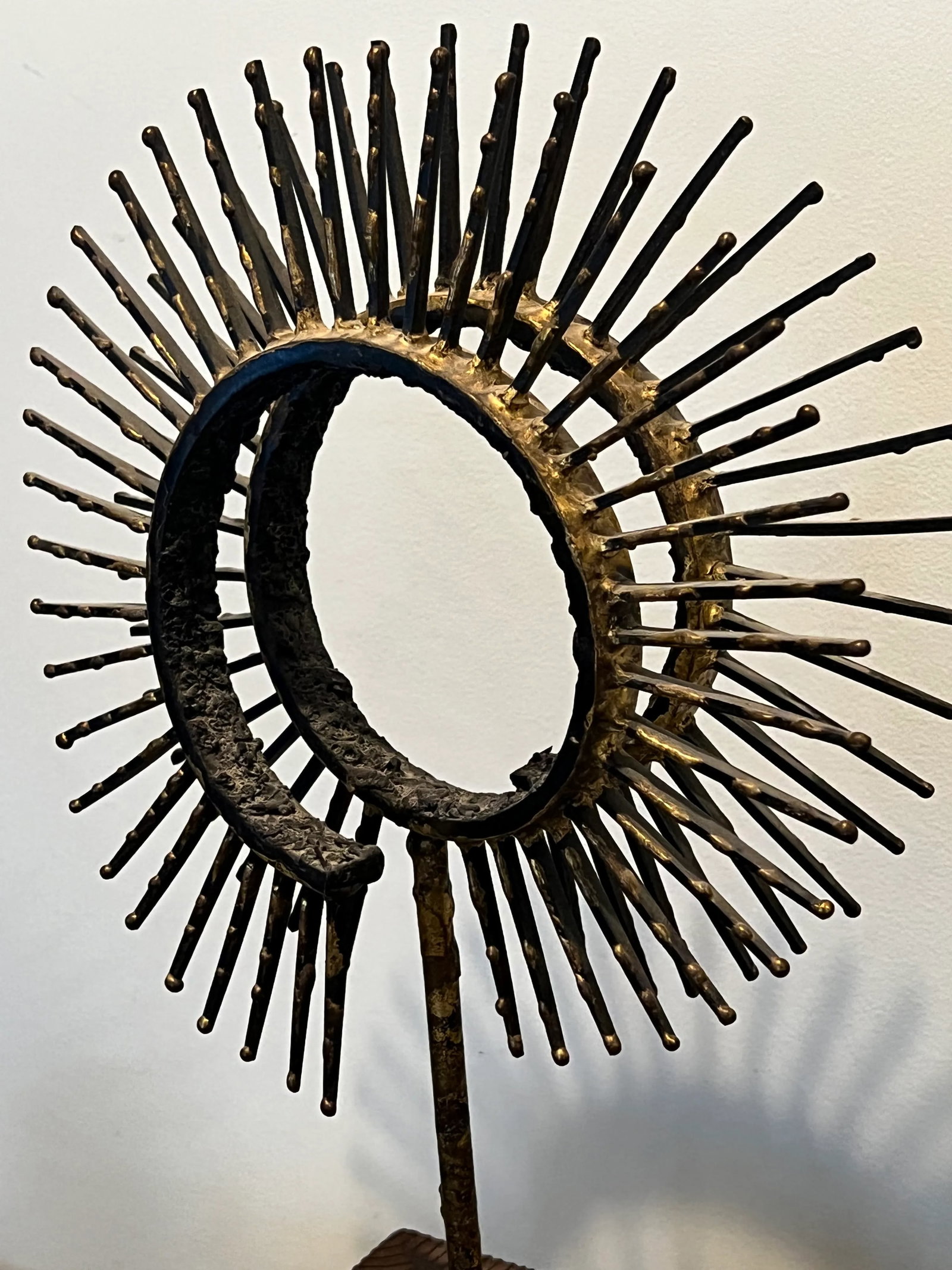 Mid-Century Brutalist Metal Sculpture - Geometric Spirals on Wood Base - 5