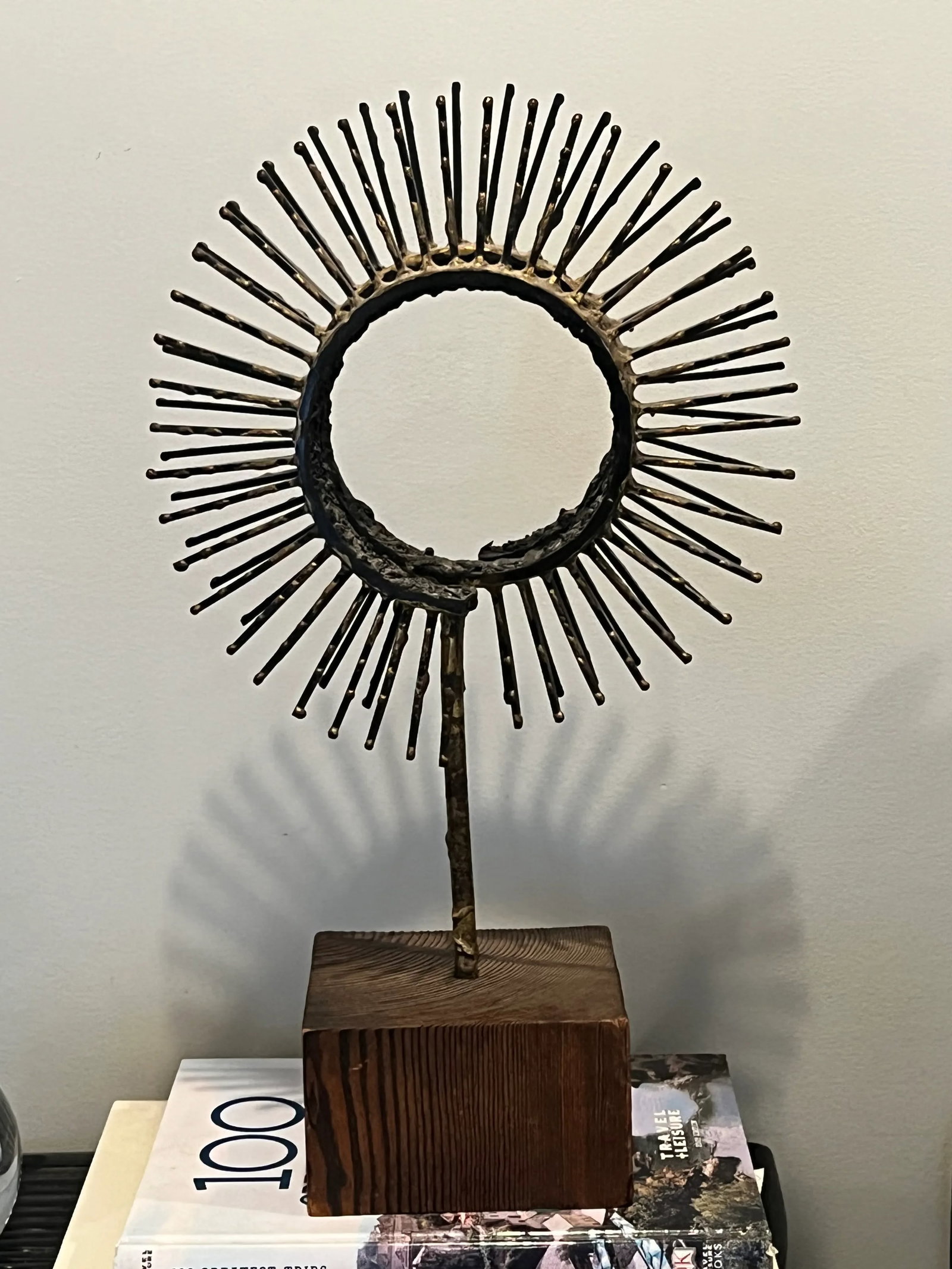 Mid-Century Brutalist Metal Sculpture - Geometric Spirals on Wood Base - 6