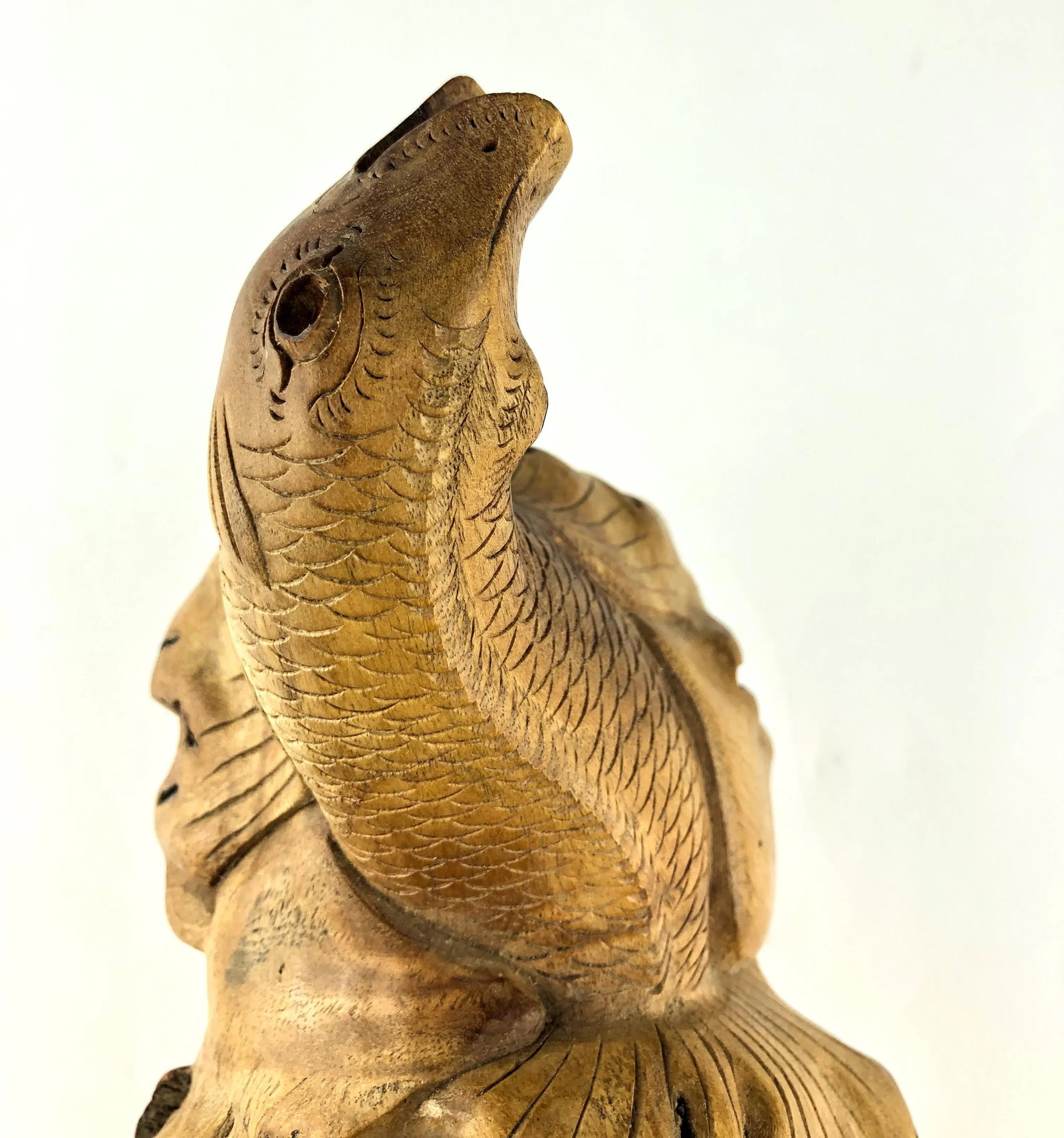 Antique Cypress Wood Auspicious Sea Monster Carving - 3