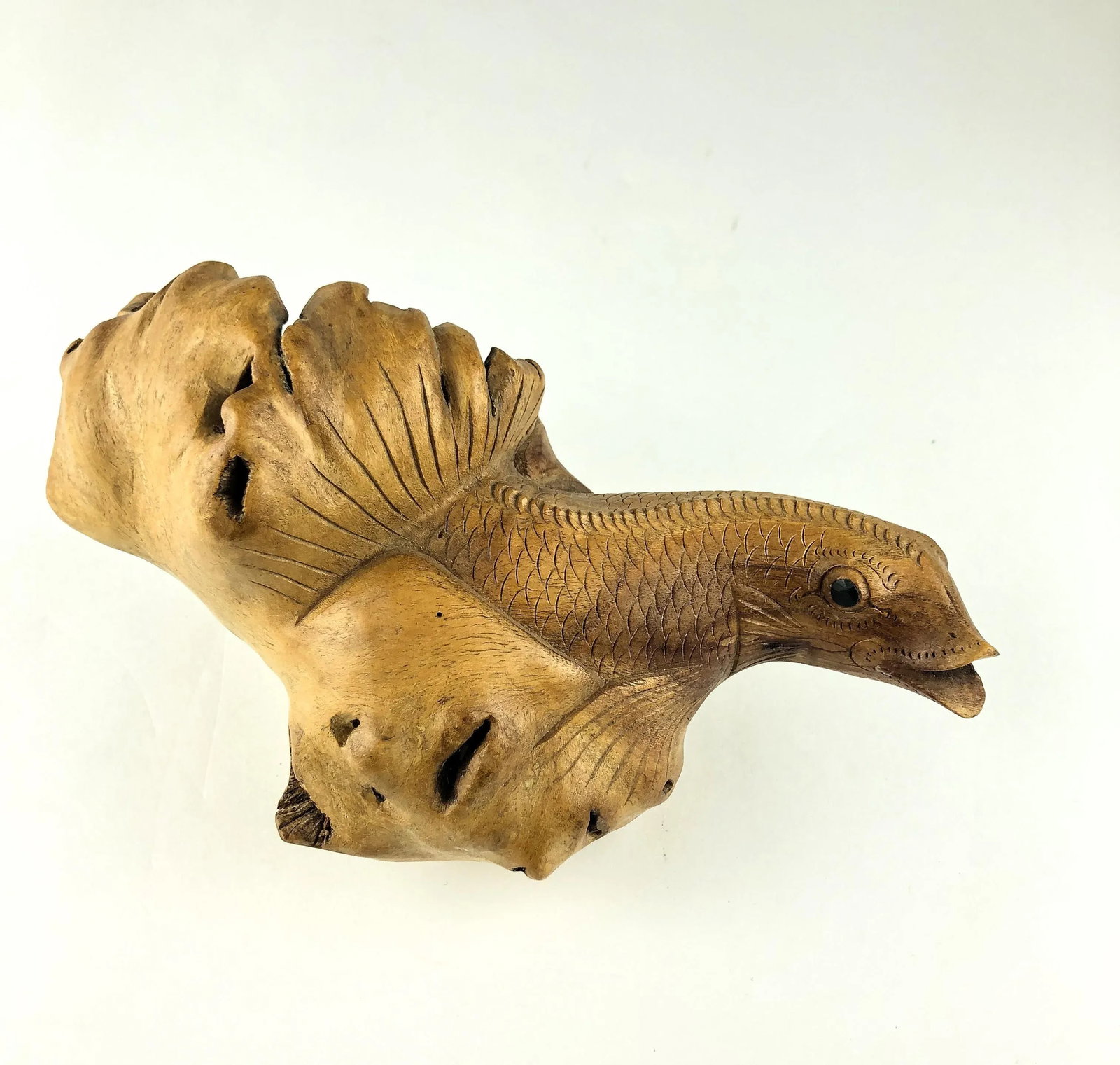 Antique Cypress Wood Auspicious Sea Monster Carving - 5