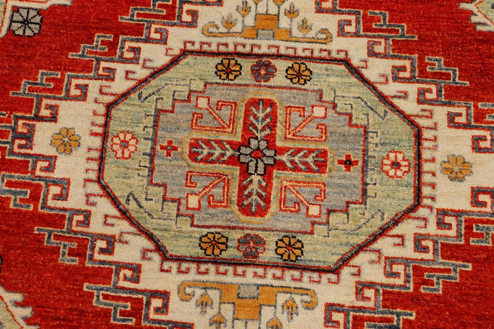 1990s Abstract Kazak Orange/Beige Wool Rug - 8'0'' X 9'8'' - 6