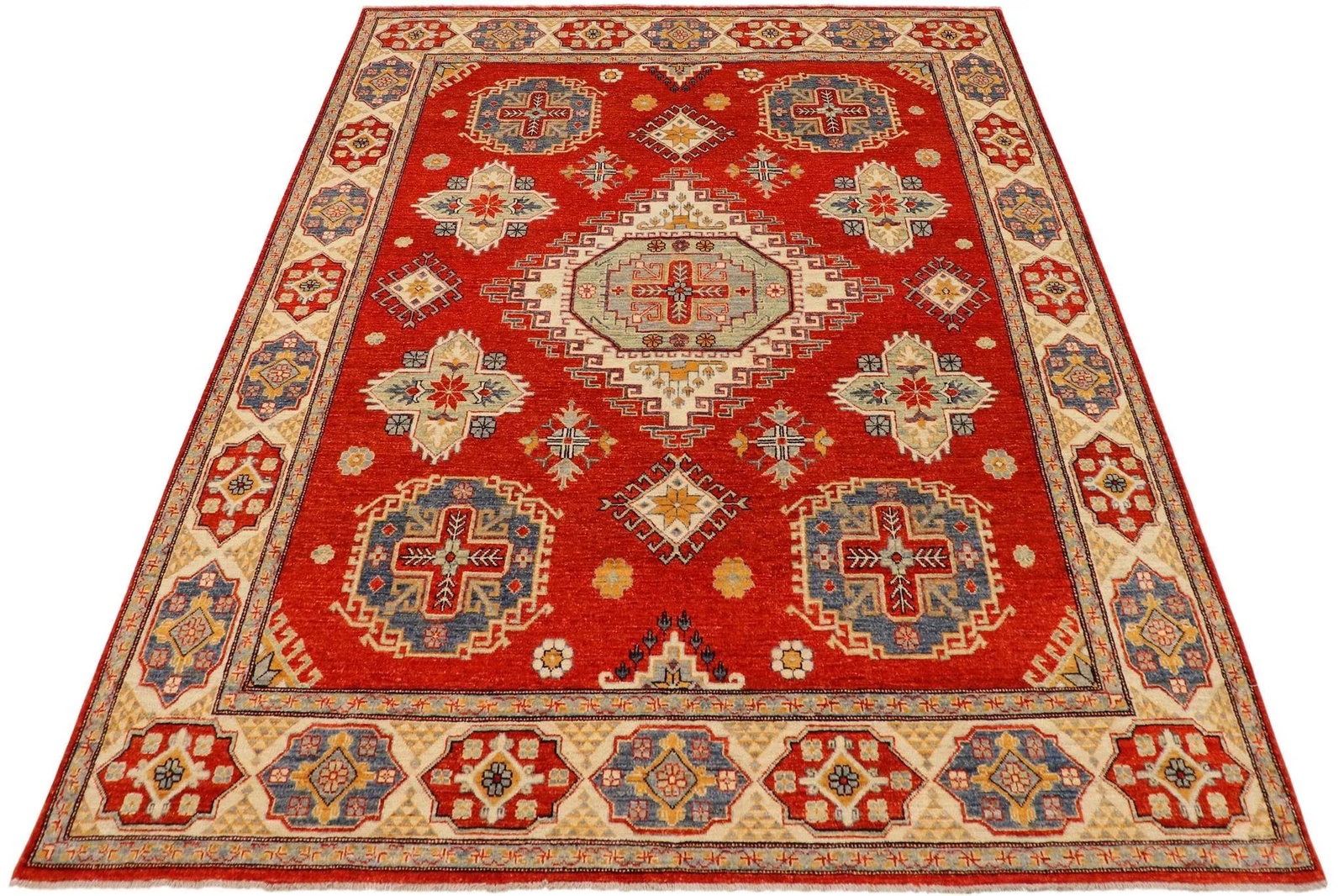 1990s Abstract Kazak Orange/Beige Wool Rug - 8'0'' X 9'8'' - 7