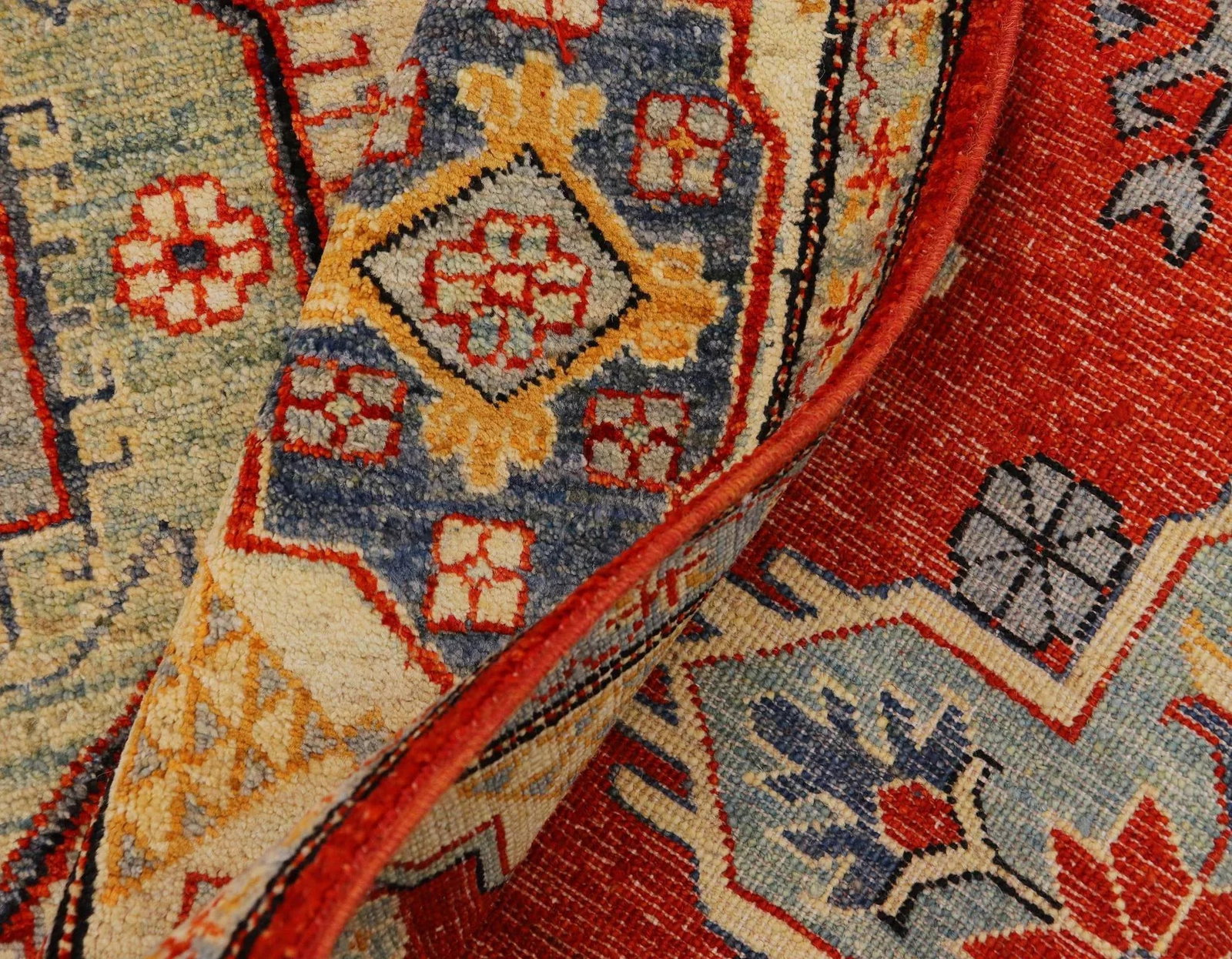 1990s Abstract Kazak Orange/Beige Wool Rug - 8'0'' X 9'8'' - 8
