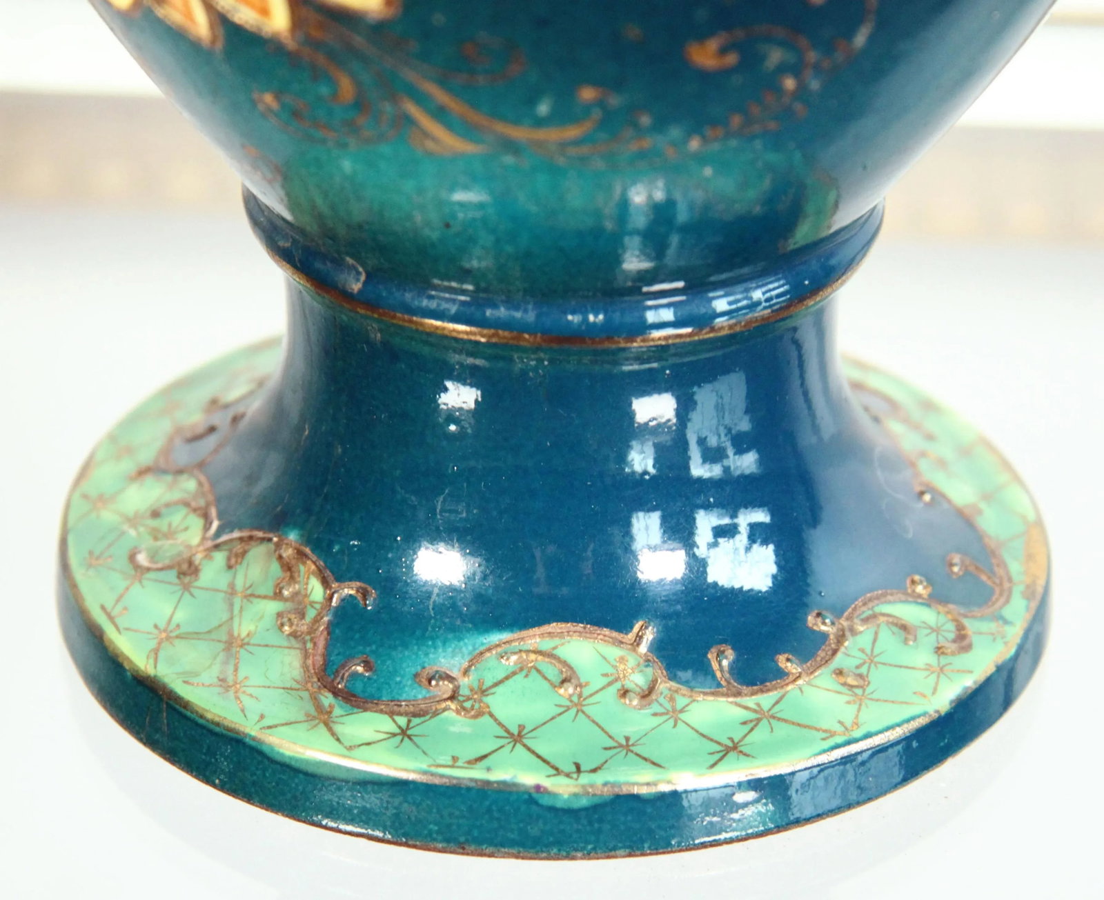 Antique Japanese Moriage Hand Painted Dolphin Handled Vase - 10