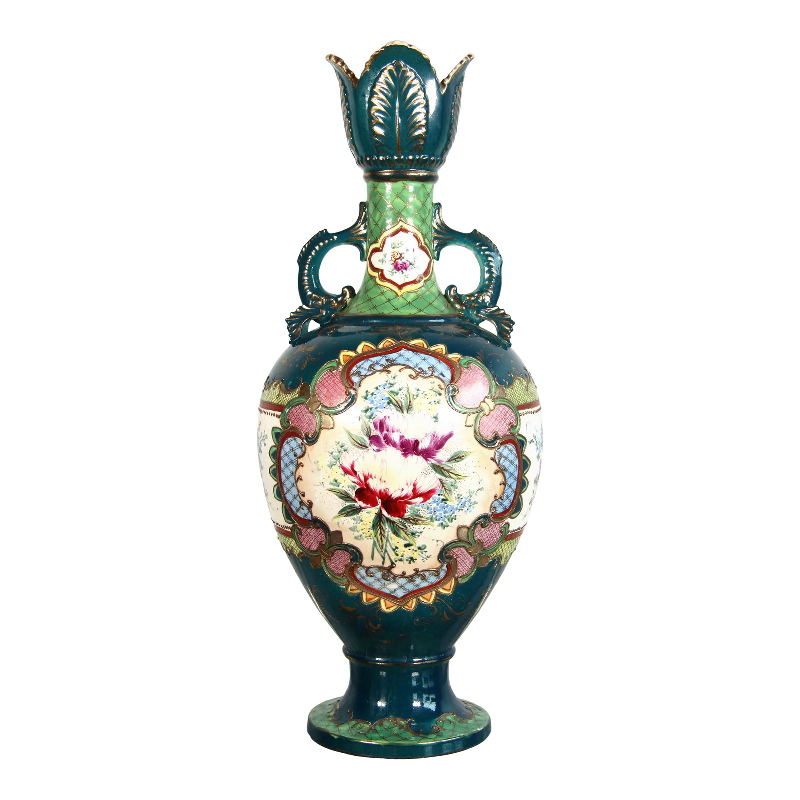 Antique Japanese Moriage Hand Painted Dolphin Handled Vase (1 of 12)