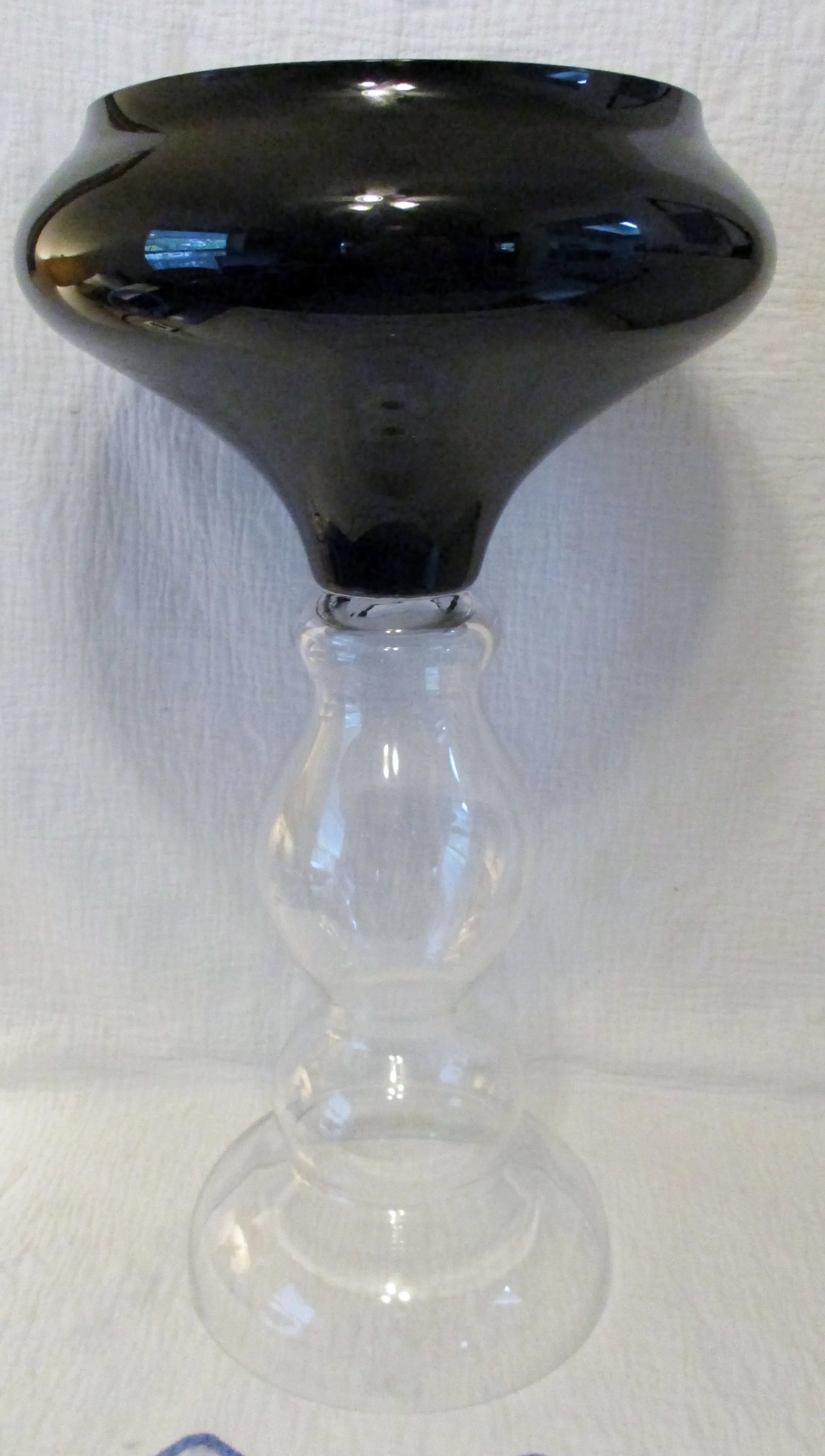 Italian Pedestal Vase Clear Base Black Bowl - 3