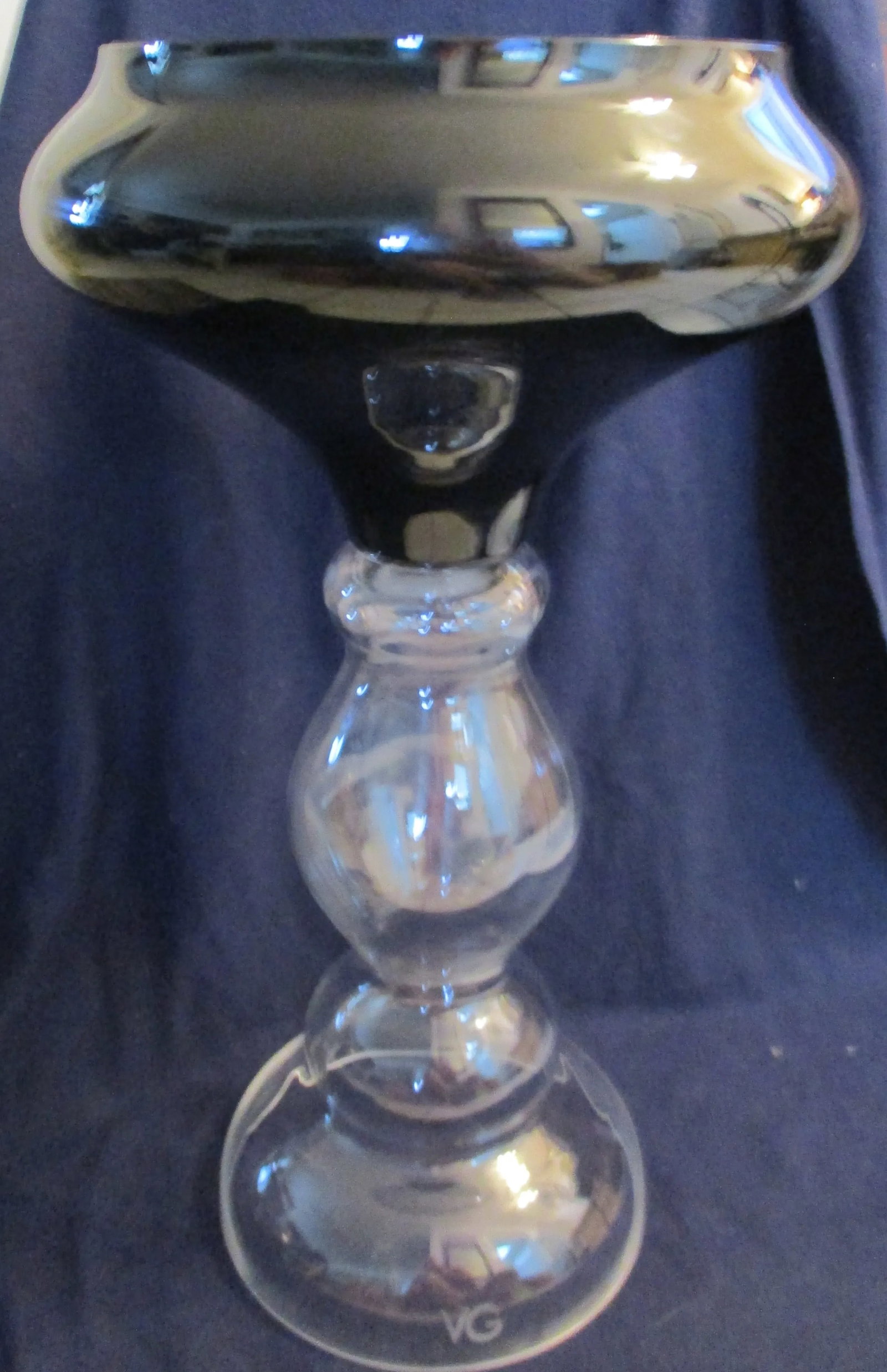 Italian Pedestal Vase Clear Base Black Bowl - 4