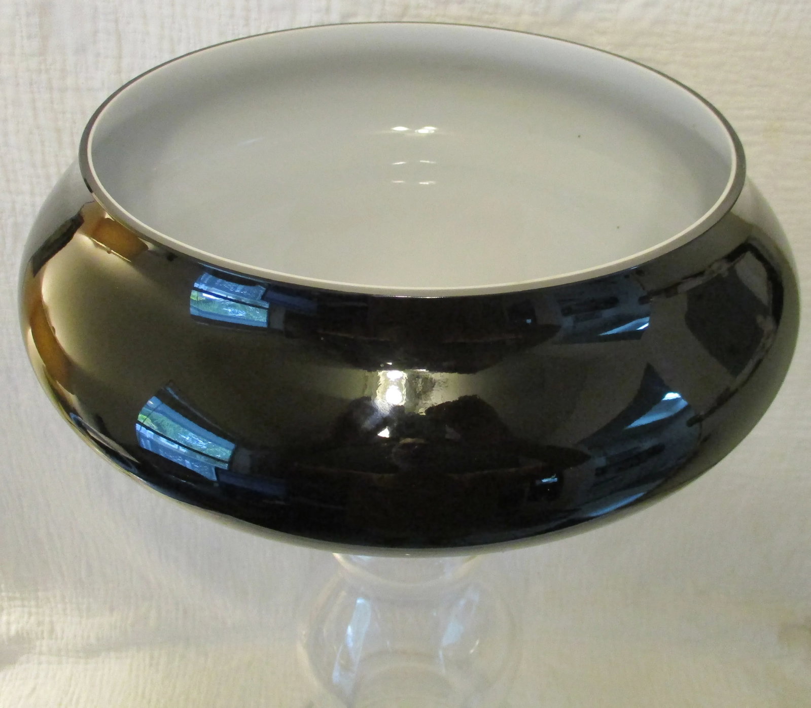 Italian Pedestal Vase Clear Base Black Bowl - 6