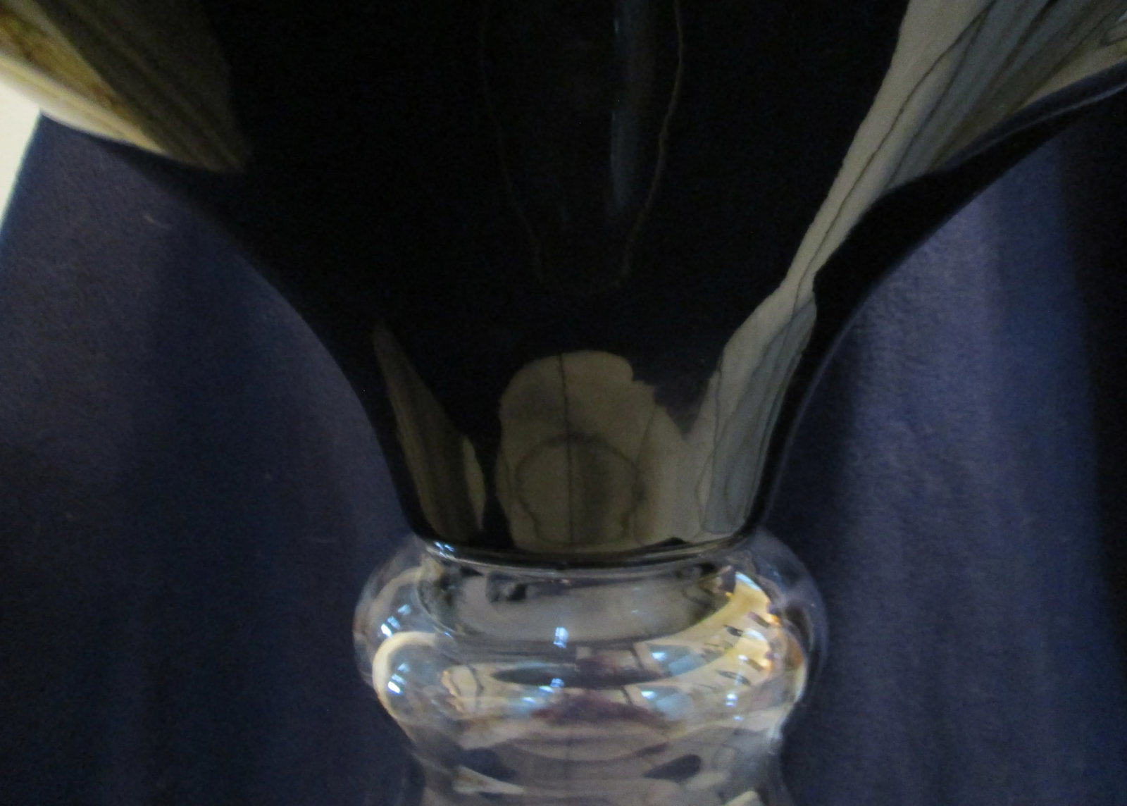 Italian Pedestal Vase Clear Base Black Bowl - 7