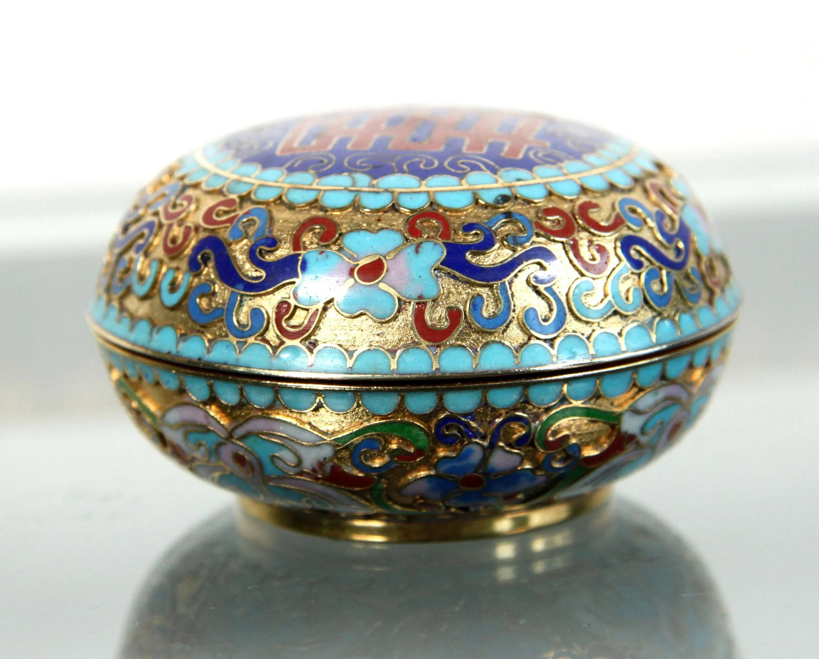 Vintage 1950's Chinese Hand Enameled Cloisonne Jewelry or Trinket Box / Jar - 4