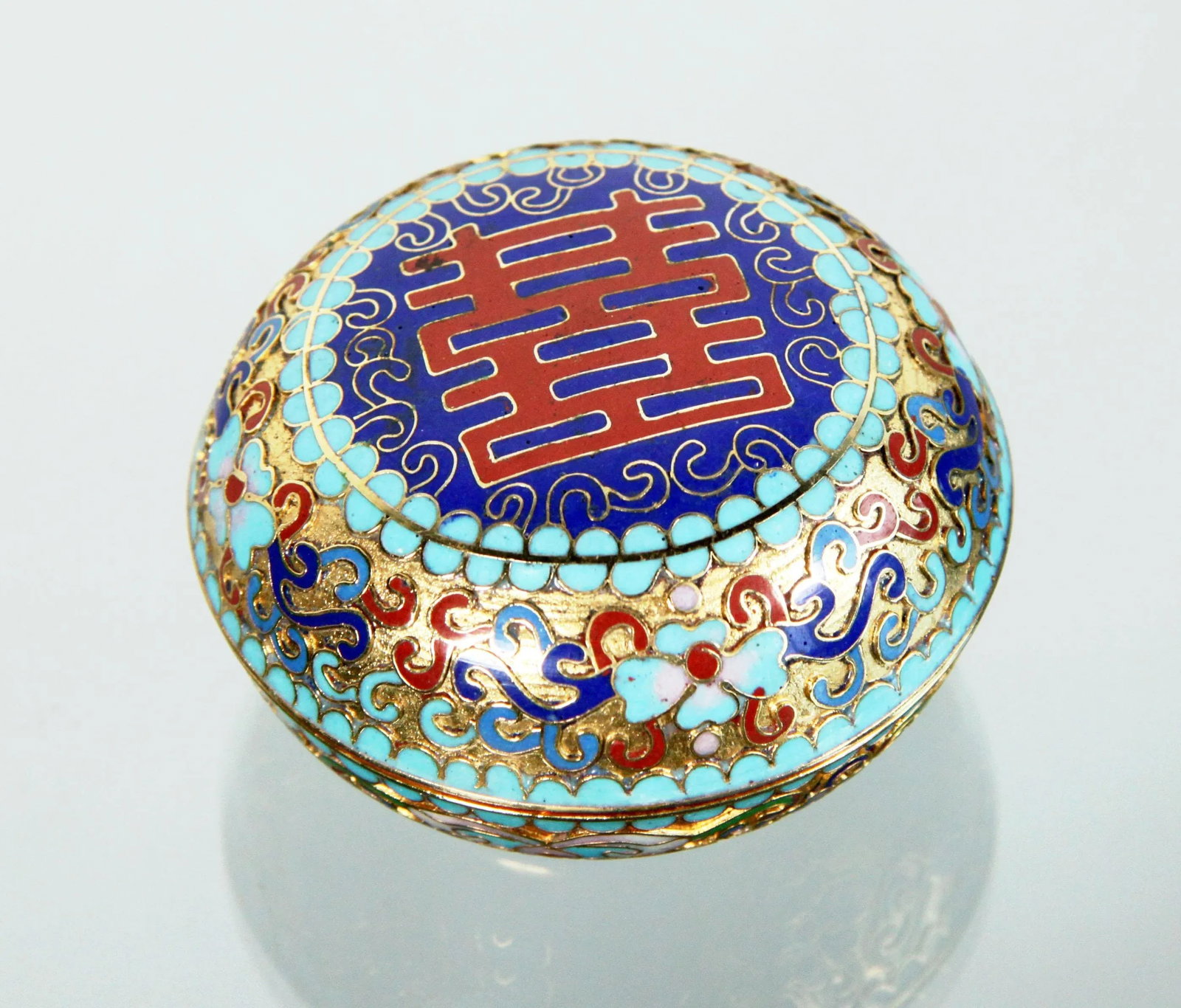Vintage 1950's Chinese Hand Enameled Cloisonne Jewelry or Trinket Box / Jar - 5