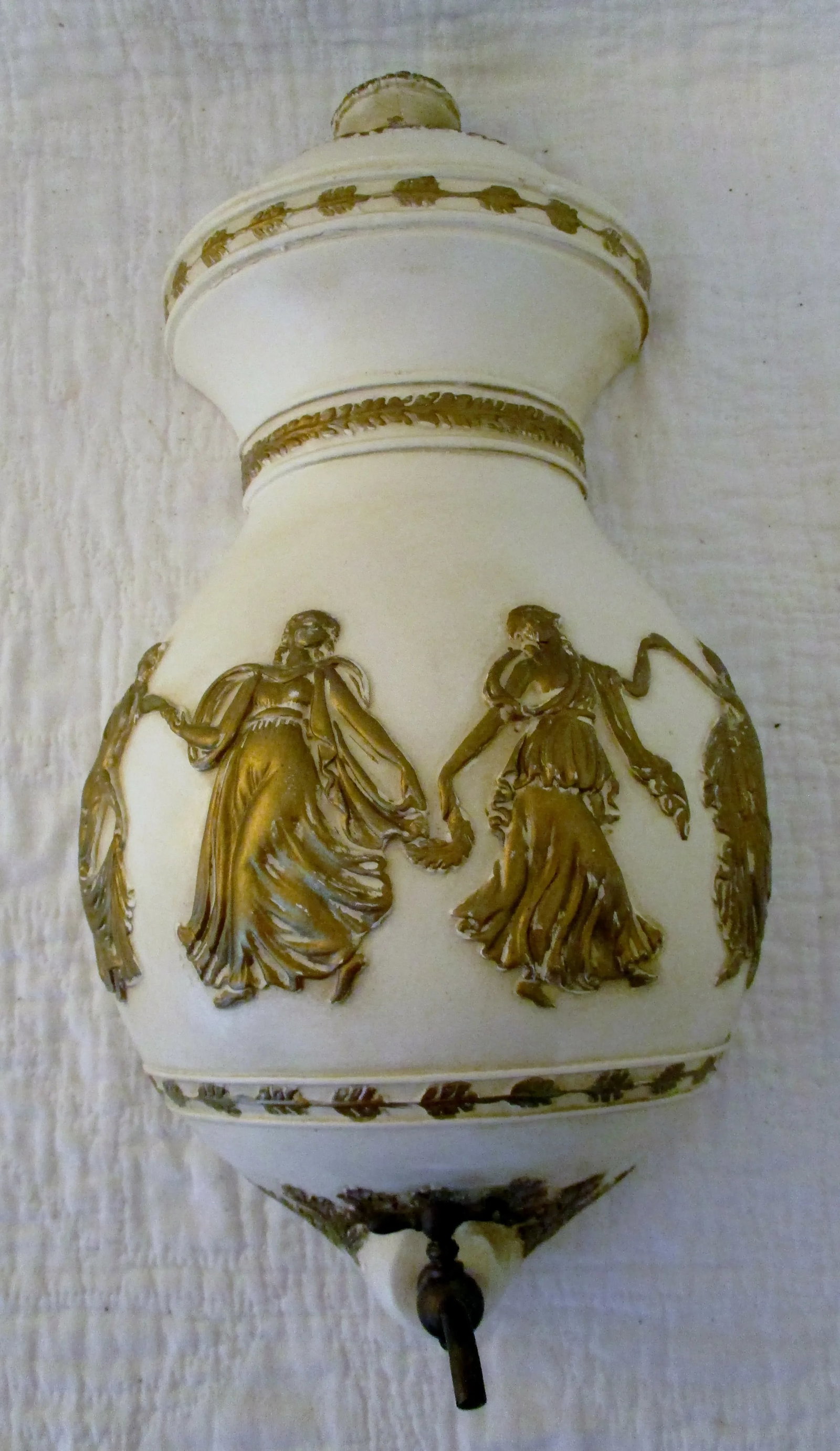 Vintage Roman Decorative Lavabo White With Gold Dancers and Oak Leaves Pottery - 2 Pieces - 2