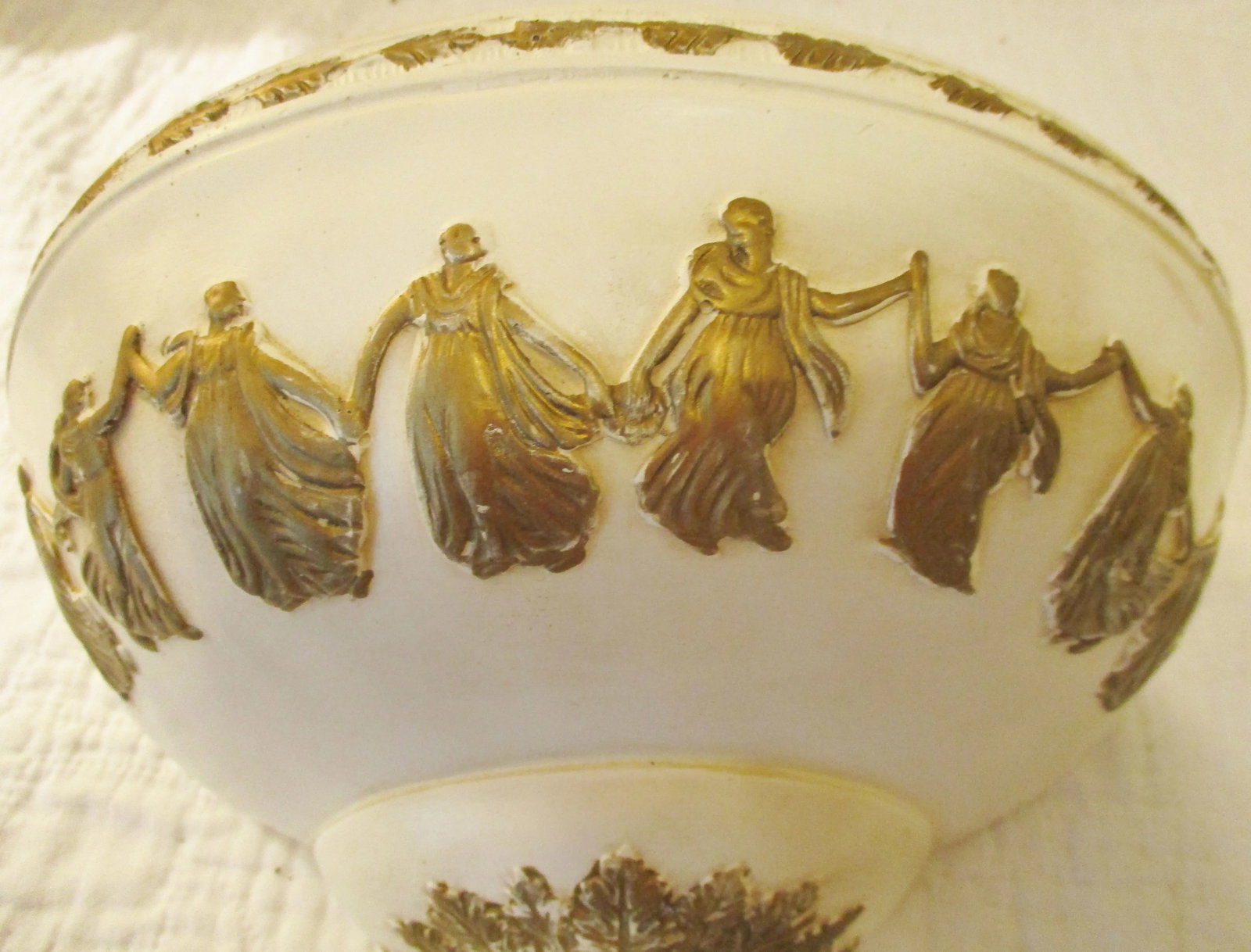 Vintage Roman Decorative Lavabo White With Gold Dancers and Oak Leaves Pottery - 2 Pieces - 6