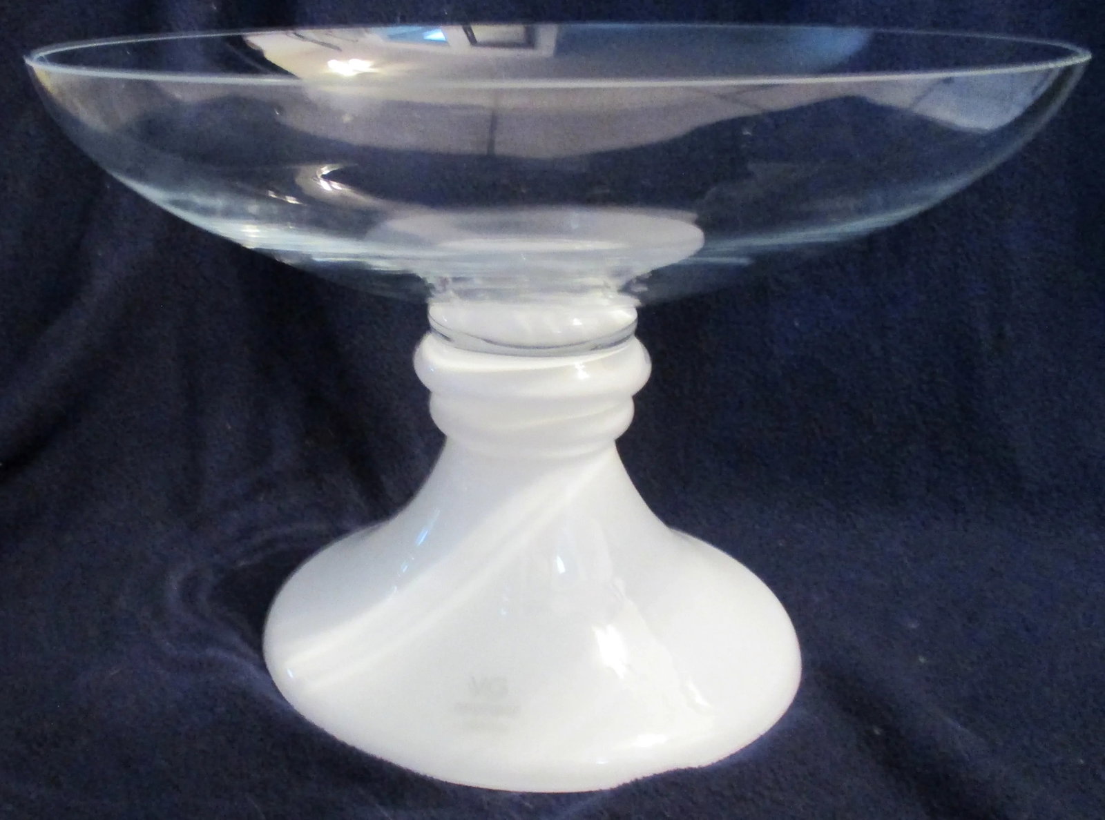 Italian Large Centerpiece Vase White Base Clear Bowl - 2
