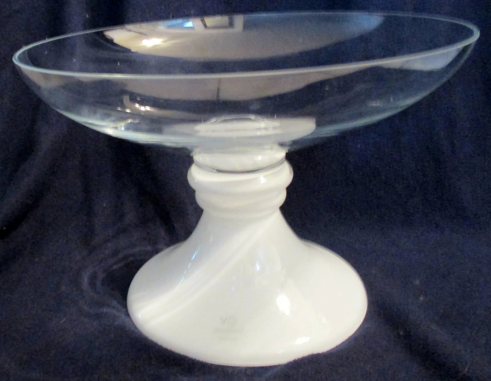 Italian Large Centerpiece Vase White Base Clear Bowl - 3
