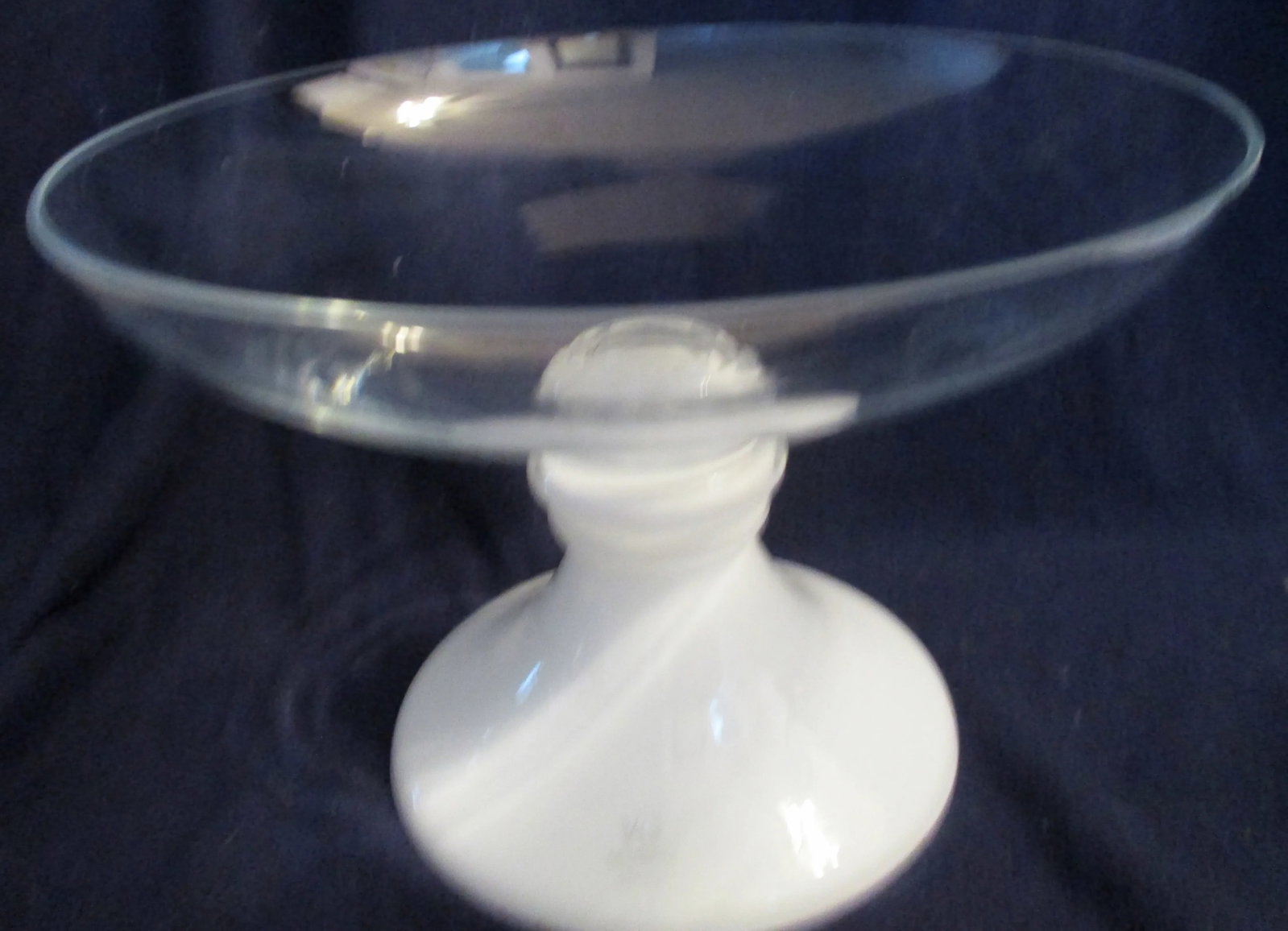Italian Large Centerpiece Vase White Base Clear Bowl - 4