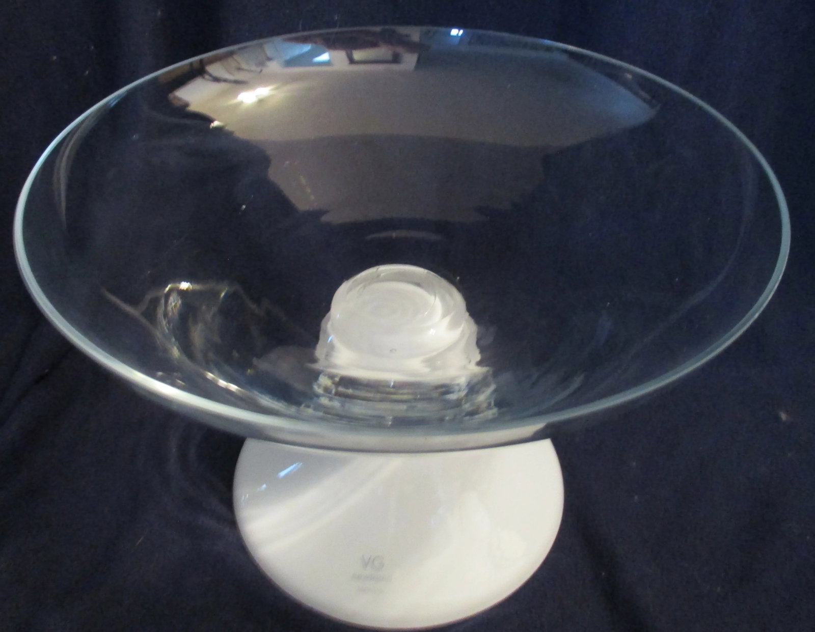 Italian Large Centerpiece Vase White Base Clear Bowl - 5