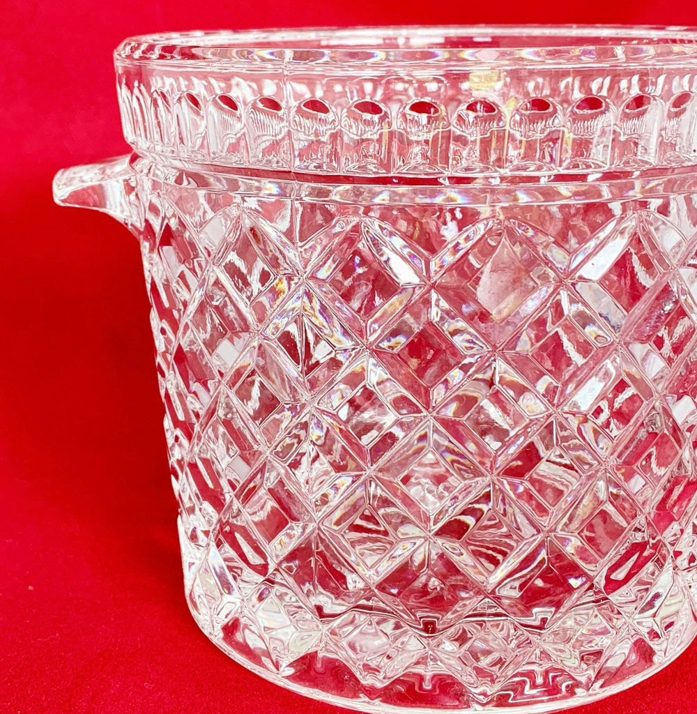 Vintage Regency Crystal Glass Ice Bucket Diamond Pattern - 4