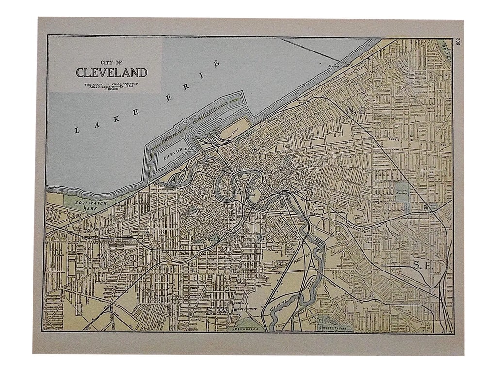 City Map Antique Lithograph - Cleveland, OH: This late 19th century lithograph (offset) is one of a series depicting U.S. cities. A partial map is on the reverse. Please view all of our other maps. We combine shipping whenever feasible.