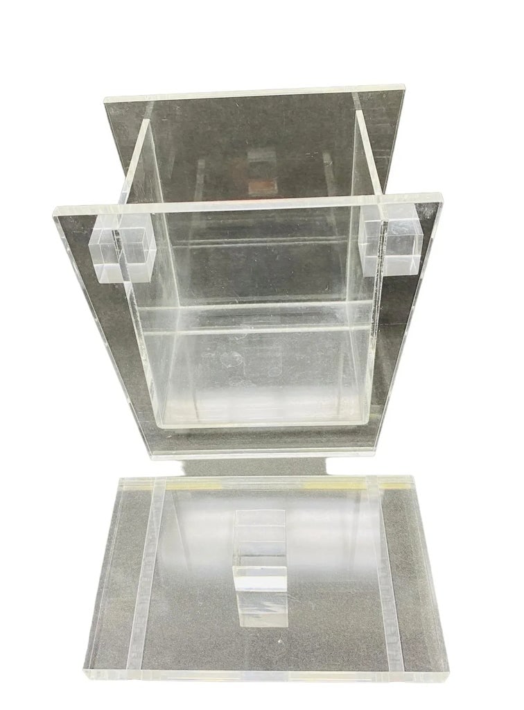 Vintage "Sushi" Lucite Box Angled Sides Rectangular Handles With Matching Lid - 10