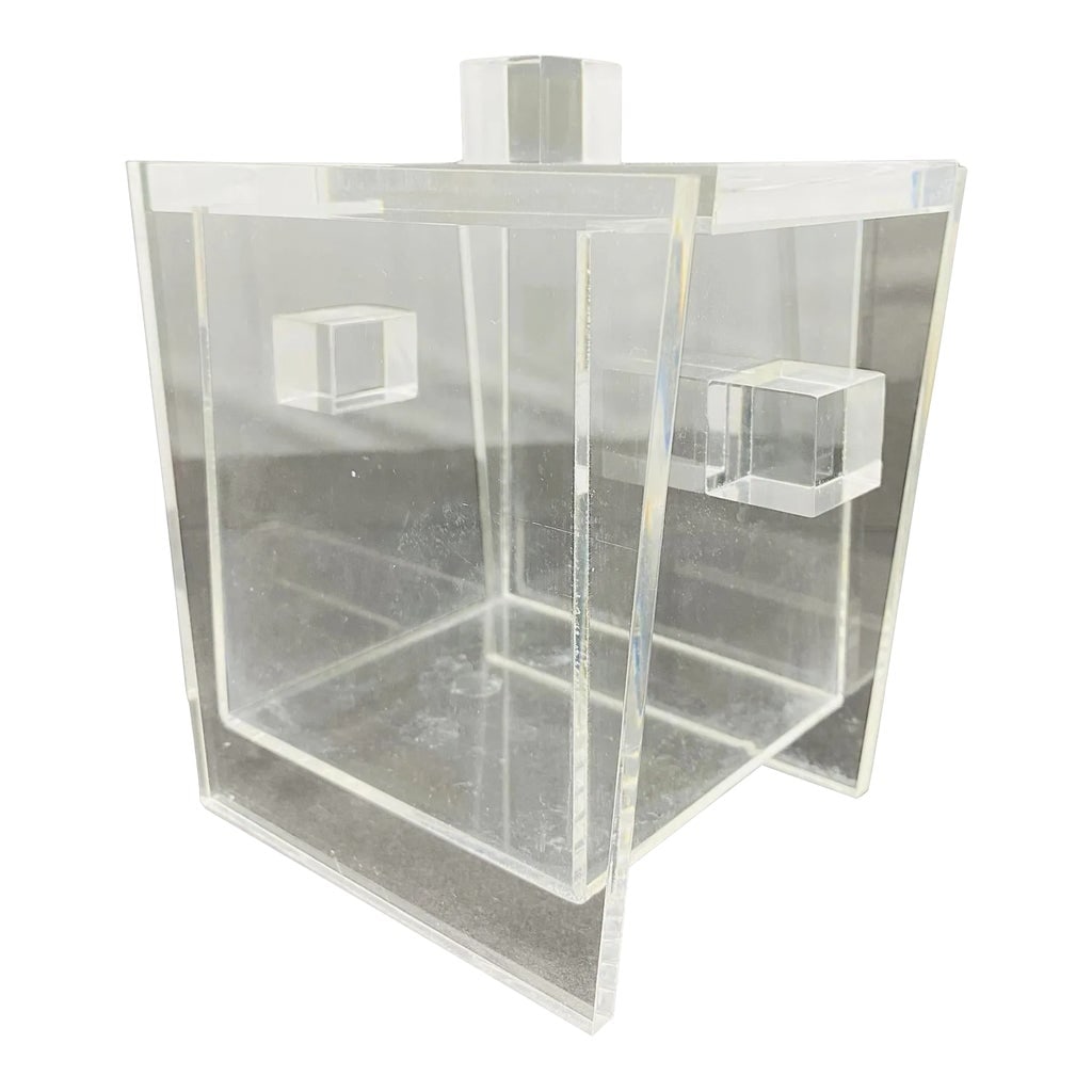 Vintage "Sushi" Lucite Box Angled Sides Rectangular Handles With Matching Lid: Vintage Unique Lucite Box Angled Sides Rectangular Handles with Matching Lid. Reminiscent of a sushi box. Condition: Alterations: Original Condition Unaltered Imperfections: Some Imperfections