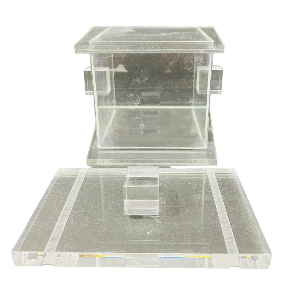 Vintage "Sushi" Lucite Box Angled Sides Rectangular Handles With Matching Lid - 9