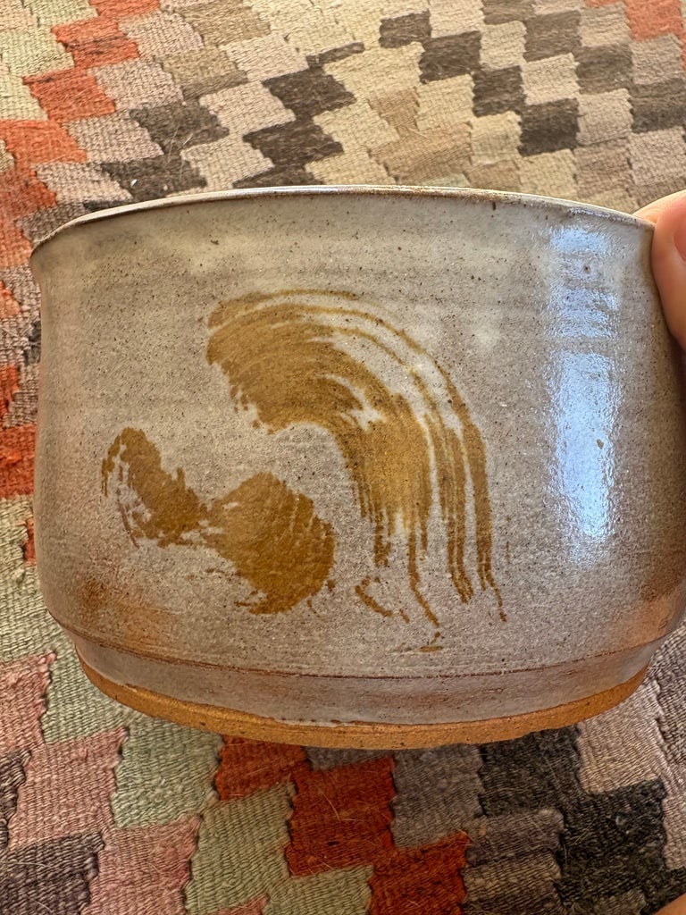 1970s Signed Ann Campbell Studio Pottery Serving Bowl - 7.5-8" Handmade Stoneware - 3