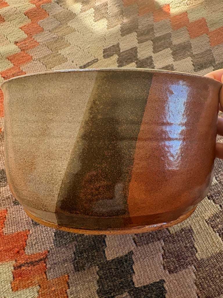 1970s Signed Ann Campbell Studio Pottery Serving Bowl - 7.5-8" Handmade Stoneware - 7