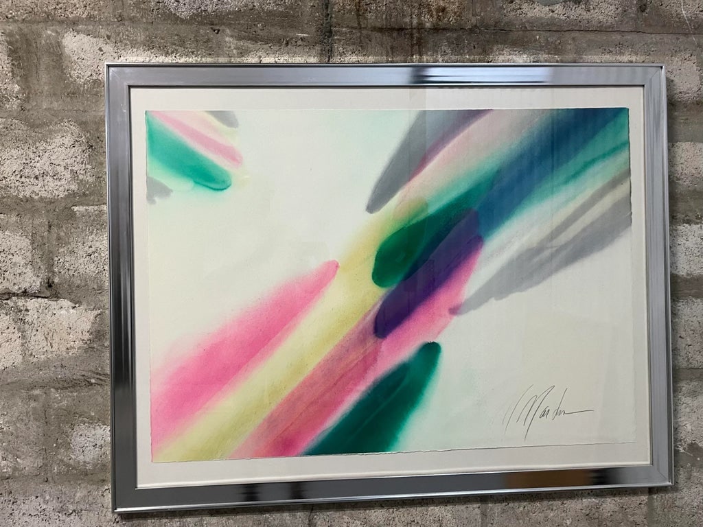 1970s Postmodern Abstract Washed Colors Framed Painting Signed in Pencil by the Artist - 3