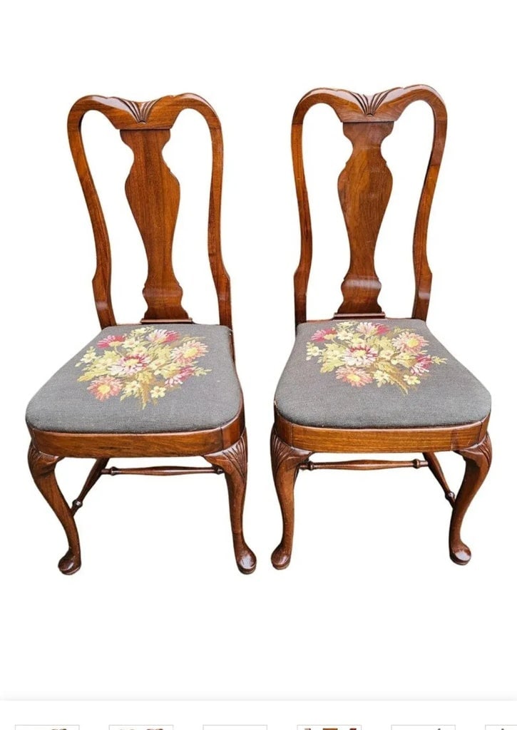 19th Century Grand Ledge Mahogany and Needlepoint Seat Dining Chairs, Pair - 2