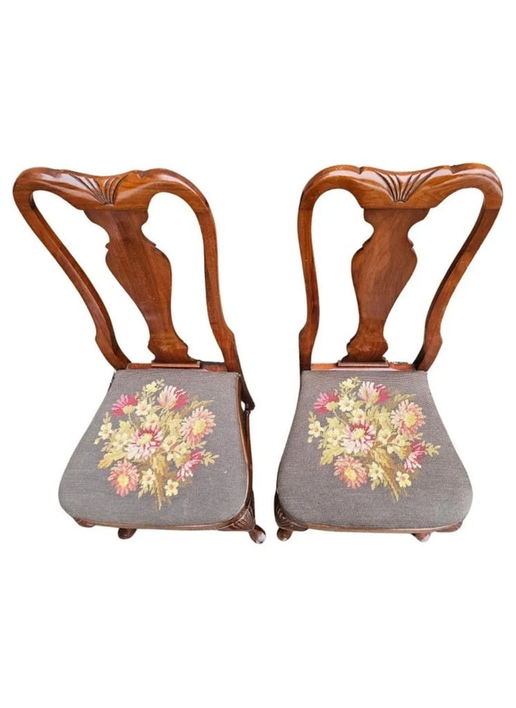 19th Century Grand Ledge Mahogany and Needlepoint Seat Dining Chairs, Pair - 3